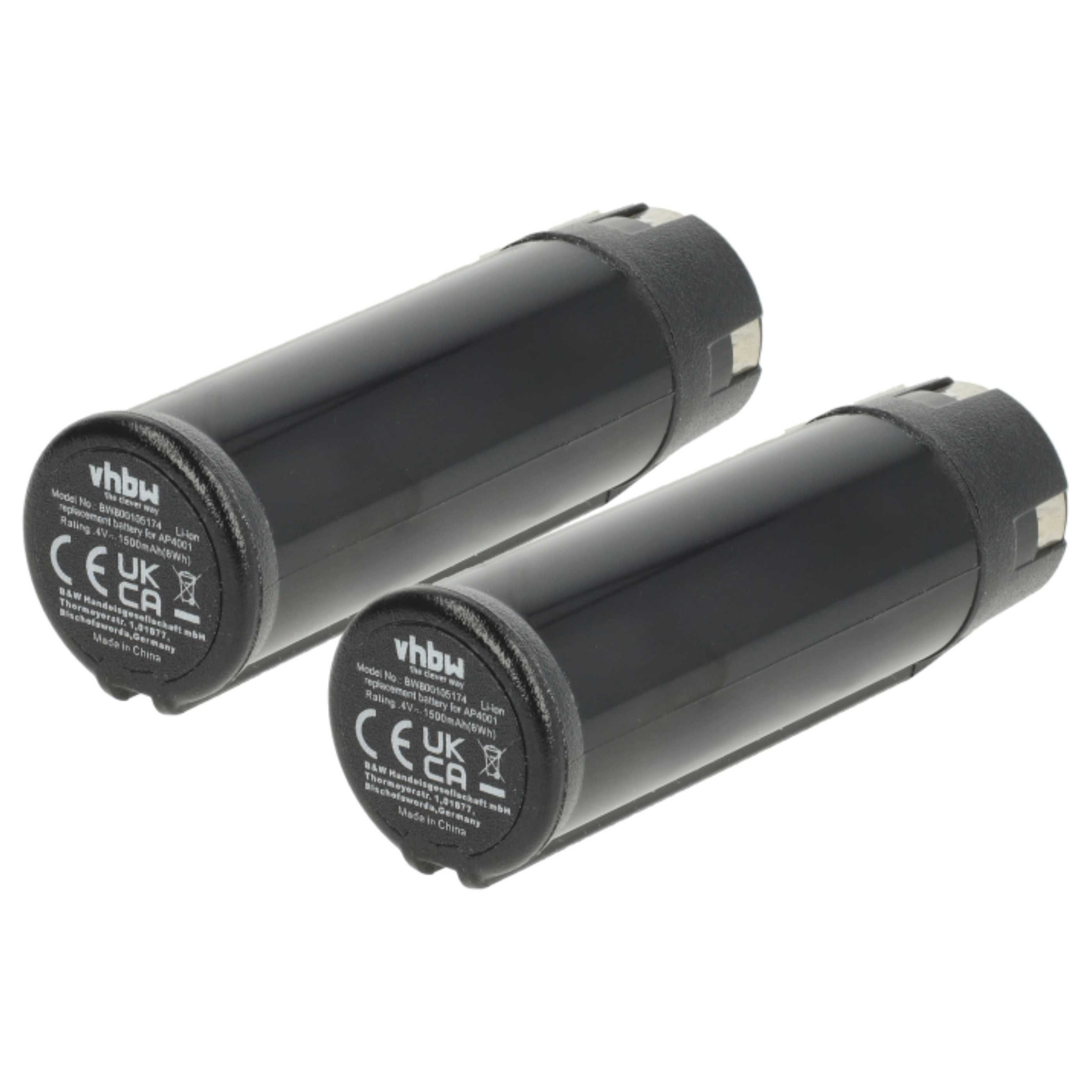 vhbw Akku Ersatz für Ryobi AP4001 für Elektrowerkzeug (1,5 Ah, 4 V, Li-Ion) Akku Akku Li-Ion 1500 mAh (4 V, 2 St), Leistungsfähige Austausch-Akkus für Werkzeug Powertools wie