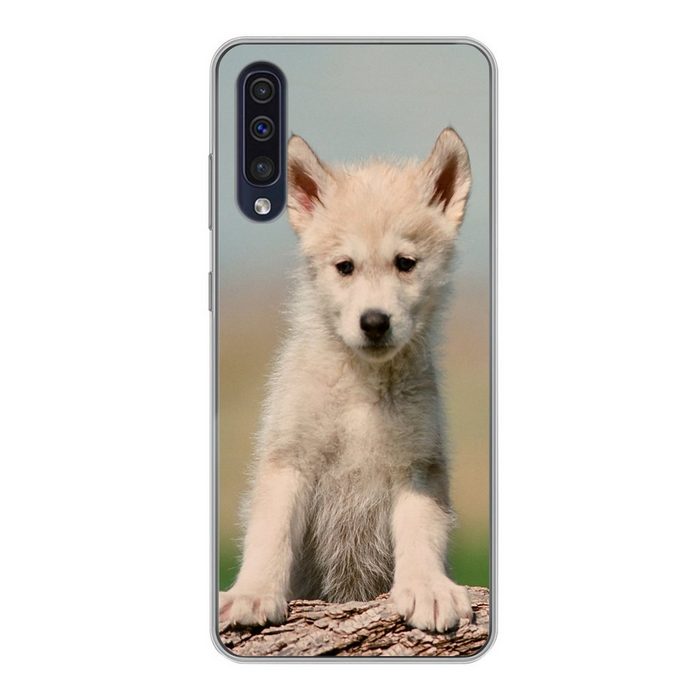 MuchoWow Handyhülle Wolf - Kind - Holz Handyhülle Samsung Galaxy A30s Smartphone-Bumper Print Handy