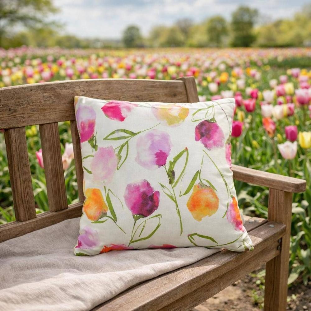 sander table + home Kissenhülle Kissenhülle Fresh Tulip – Bunter Tulpen Kissenbezug für Frühjahr & Ost