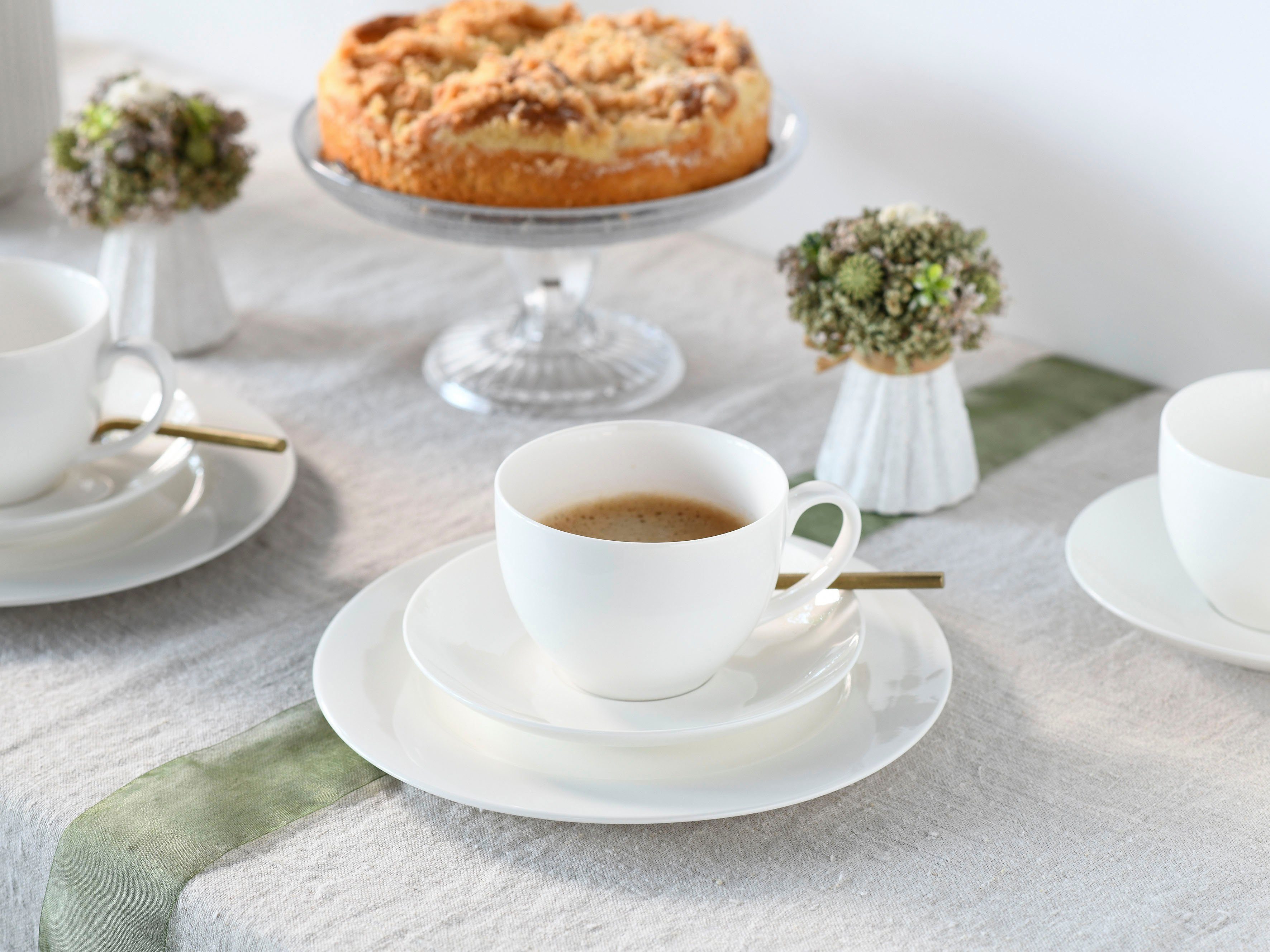 CreaTable Kaffeeservice Fleur Royal (18-tlg), 6 Personen, Porzellan, extrem dünn, leicht, lichtdurchlässig