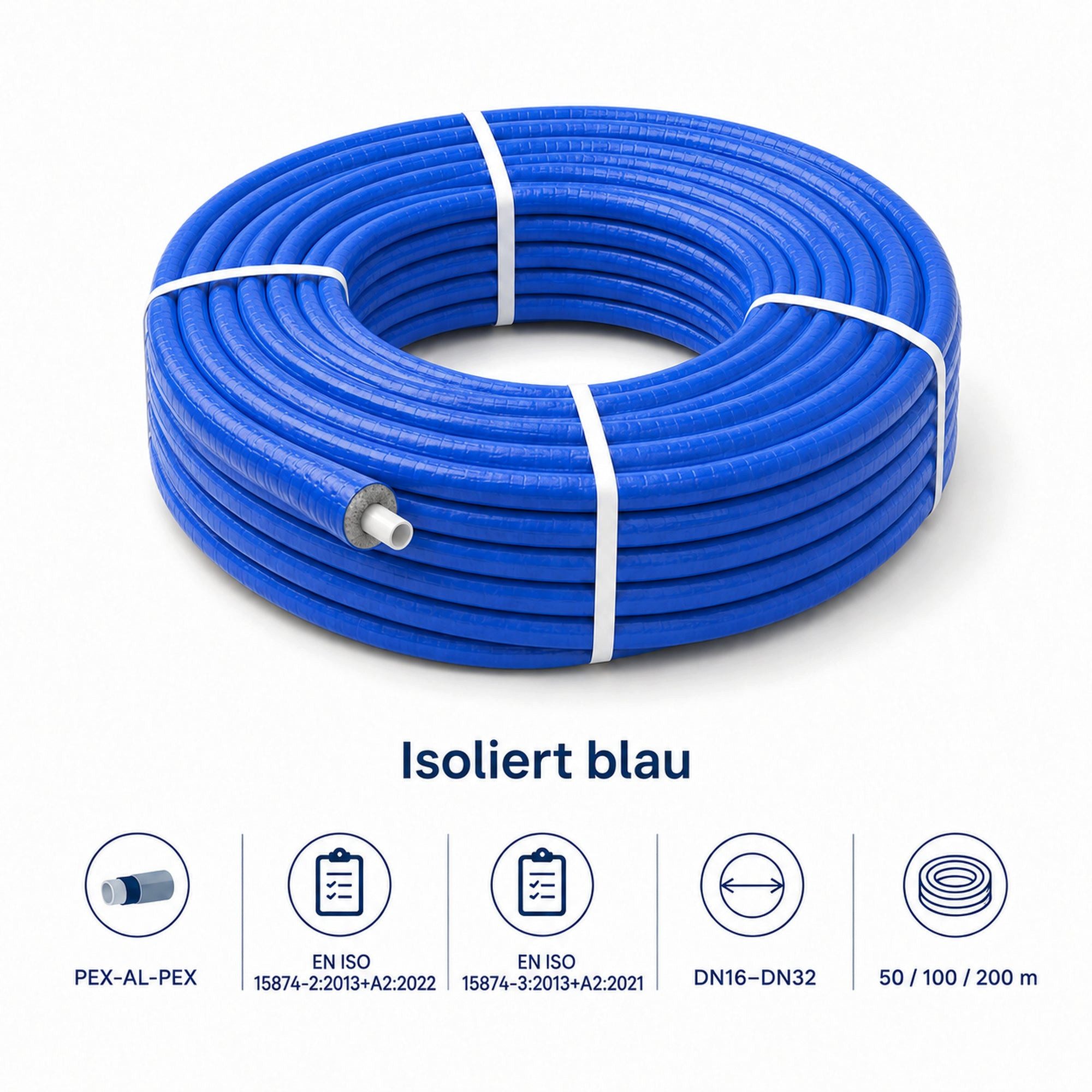 ART OF BAAN Alu-Verbundrohr Mehrschichtverbundrohr 16x2 mm 100 m isoliert blau PEX-AL-PEX Heizung