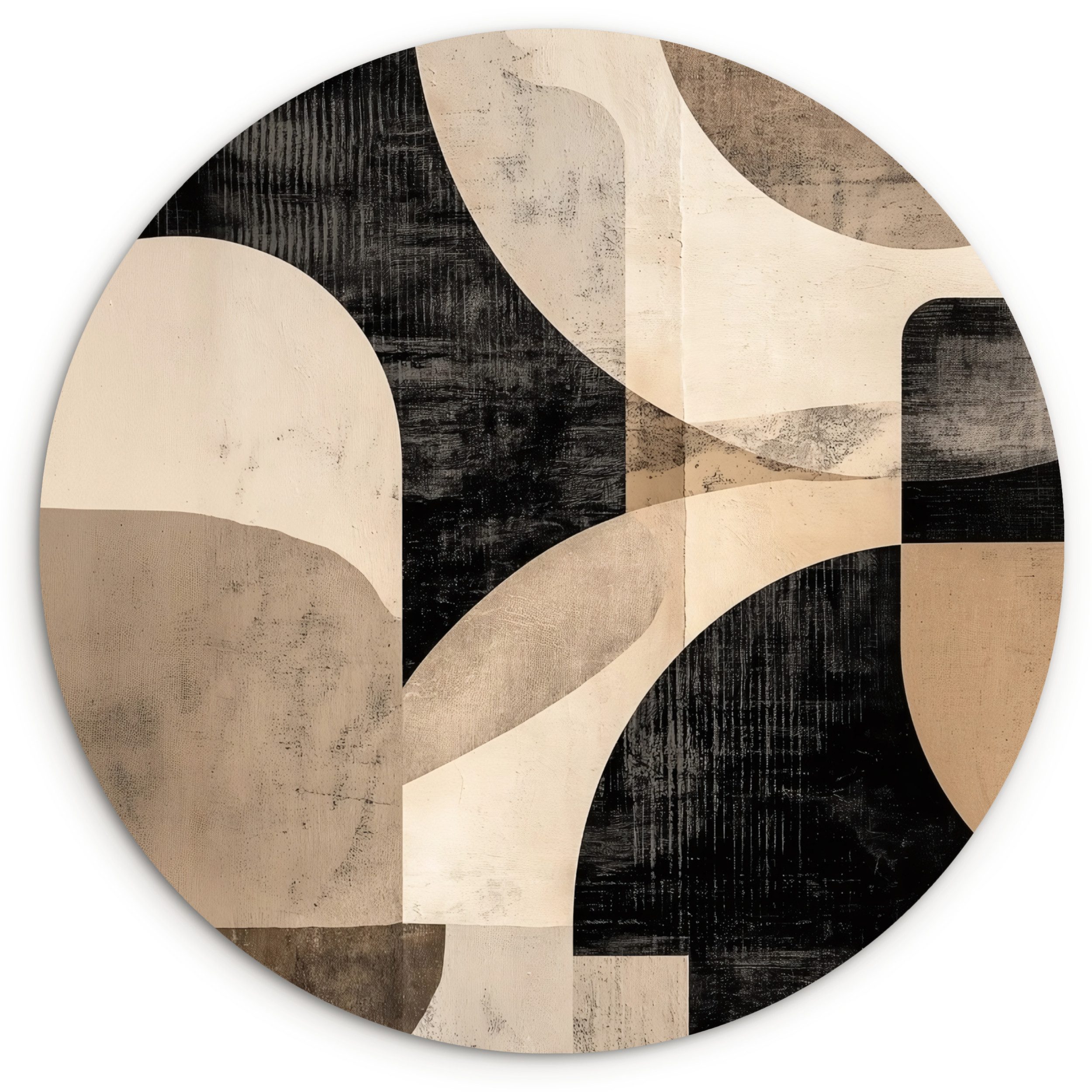 MuchoWow Gemälde Abstrakt - Formen - Modern - Beige, Fotodruck (1 St), Kreis Wanddekoration, Rundes Wandbild, 30x30 cm