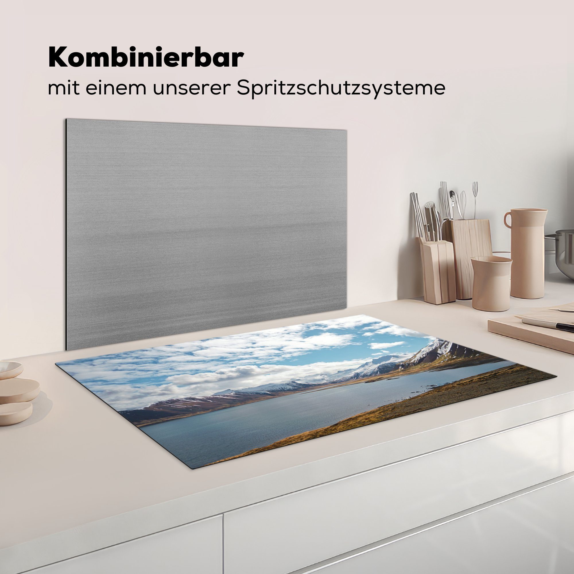 cm, Arbeitsplatte Berg Herdblende-/Abdeckplatte tlg), MuchoWow - Island küche Ceranfeldabdeckung, für Vinyl, Wolken, 83x51 - (1