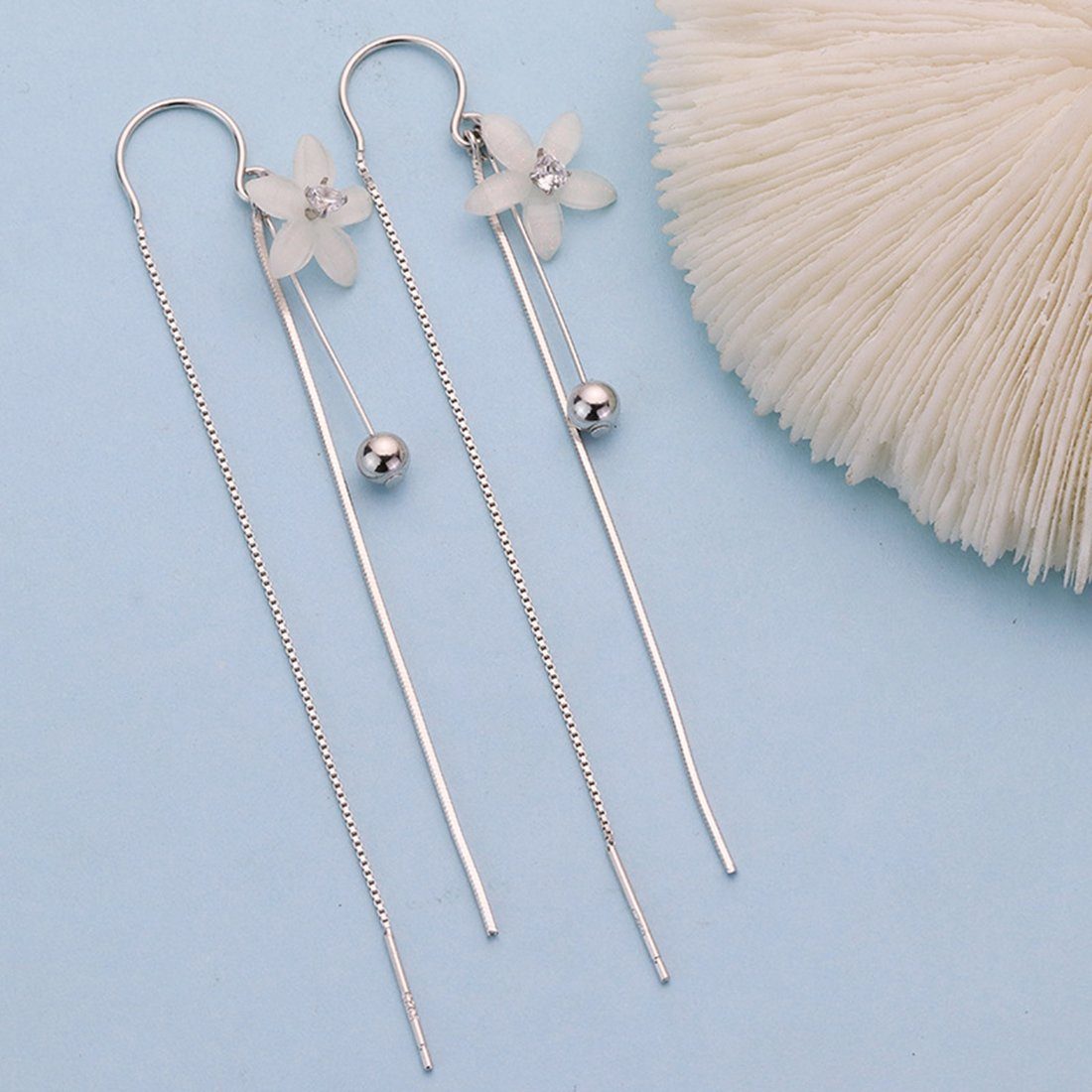 Haiaveng Paar Ohrhänger S925 aus mit Quasten Sterlingsilber Damen, Ohrringe Blumenohrringe für Blütenblättern, lange Ohrringe aus