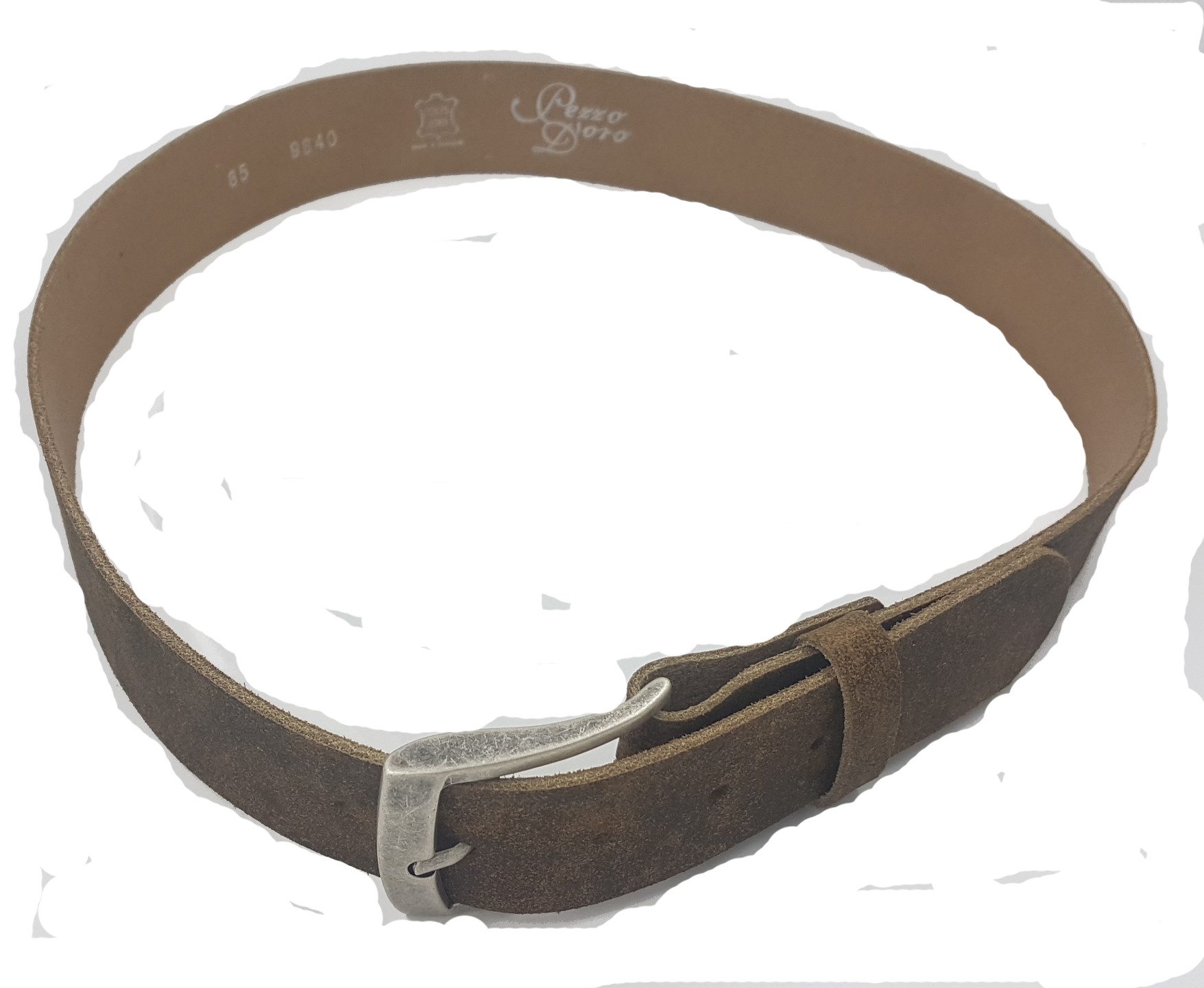 Pezzo D'oro Ledergürtel Vollrindleder Gürtel 4,0 cm olive/braun weiches Leder, Gürtelschnalle in Altsilber, Vintage