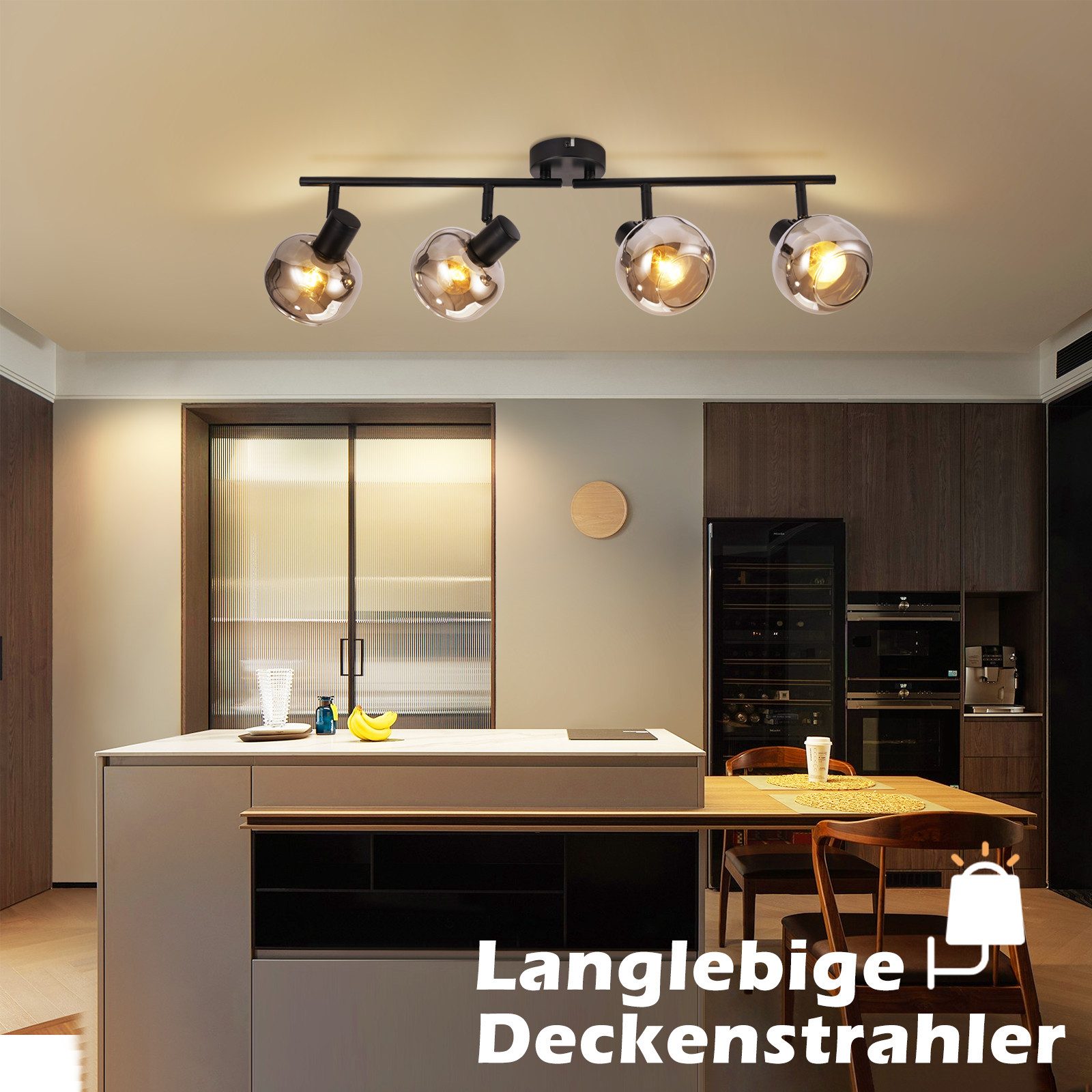 Nettlife Deckenstrahler Vintage Rauchgrau Glas E14, Schwenkbar 350°, LED wechselbar, für Wohnzimmer Schlafzimmer Küche Flur – Bild 5 von 5