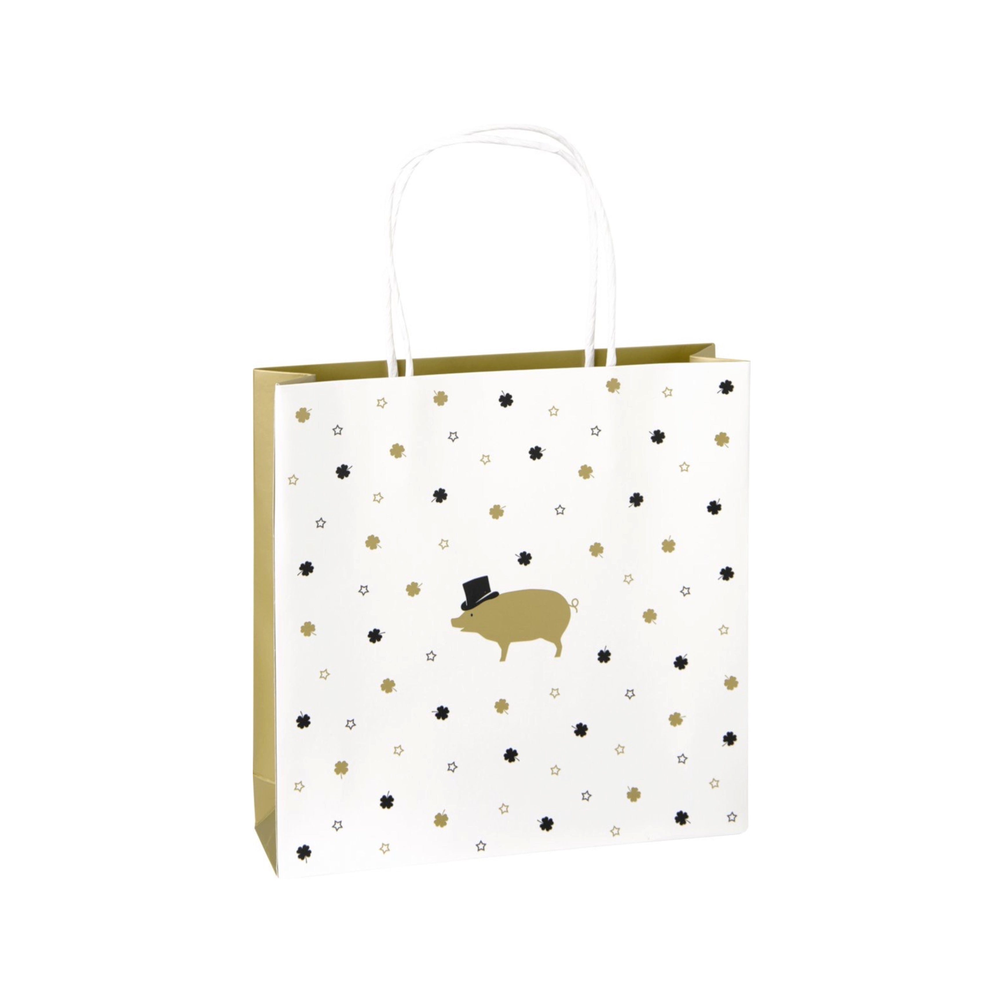 IHR Geschenkbox Geschenktasche 21,5x21,5 cm "Mr. Pig/Silvester" von ihr - Geschenkverp