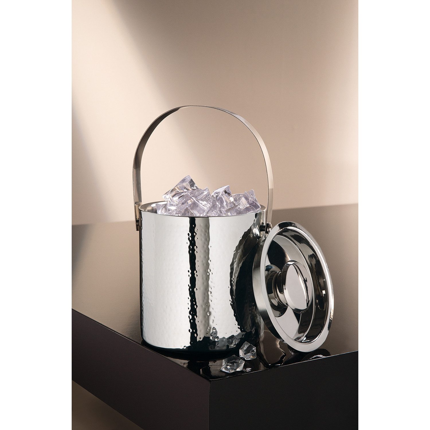 Fink Eiseimer ATHEN Eiswürfeleimer - silber - Edelstahl - Höhe 16cm - mit Henkel, Eiseimer - Eisbehälter - Eiswürfelfass - Kühler
