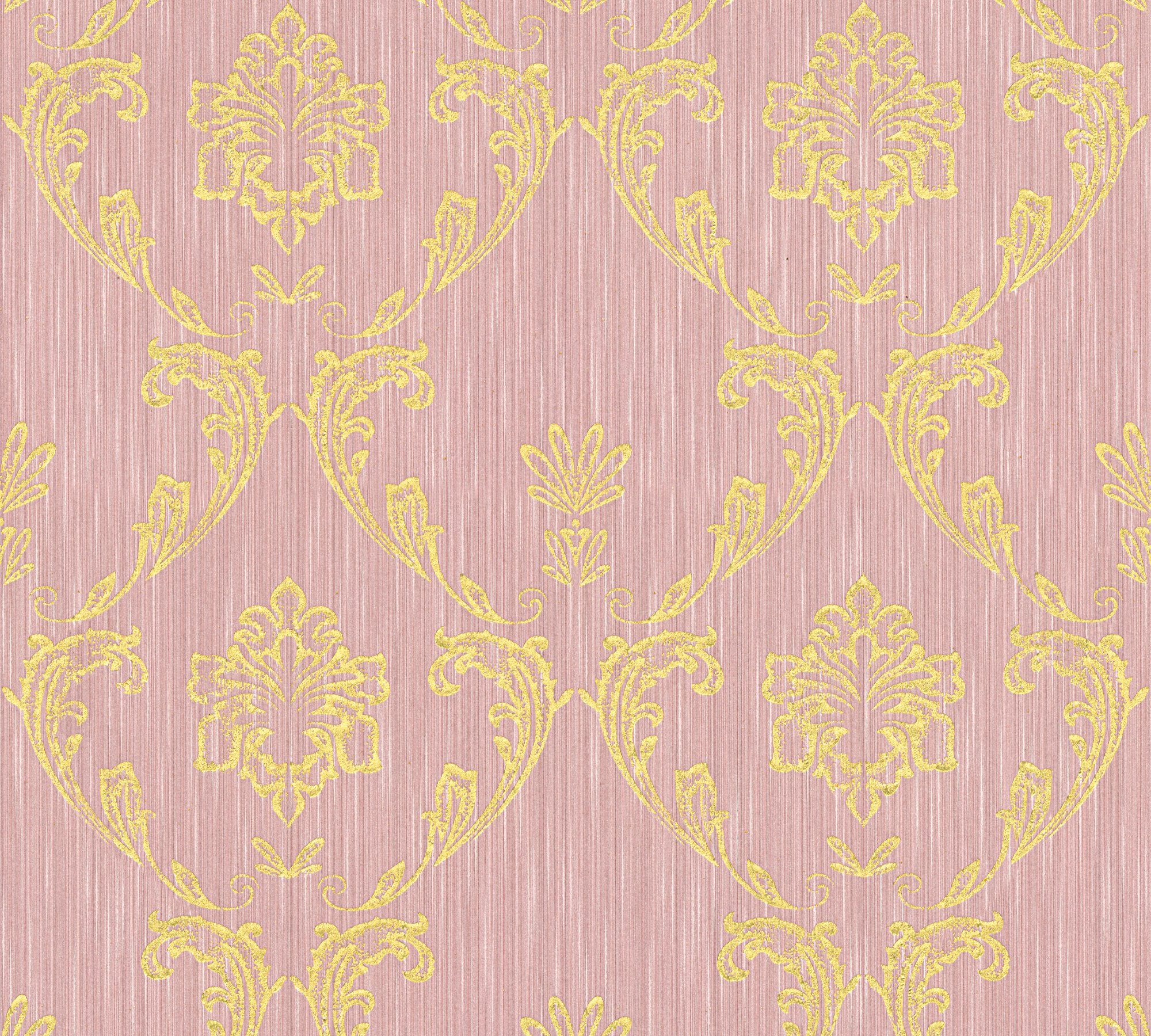 Barock, Création Tapete Textiltapete Architects samtig, Paper Ornament matt, Silk, gold/rosa glänzend, Barock A.S. Metallic