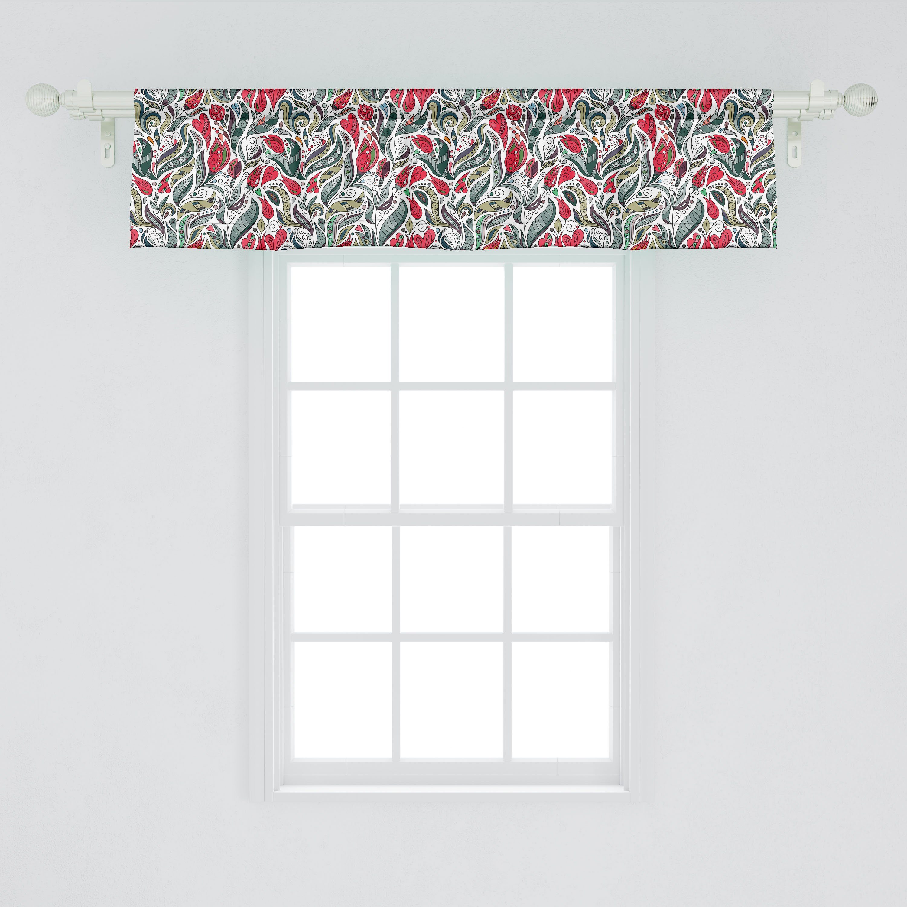 Scheibengardine Vorhang Volant Blumen Blatt mit Küche Abakuhaus, Dekor Schlafzimmer Farbige Microfaser, Stangentasche, Boho für Retro