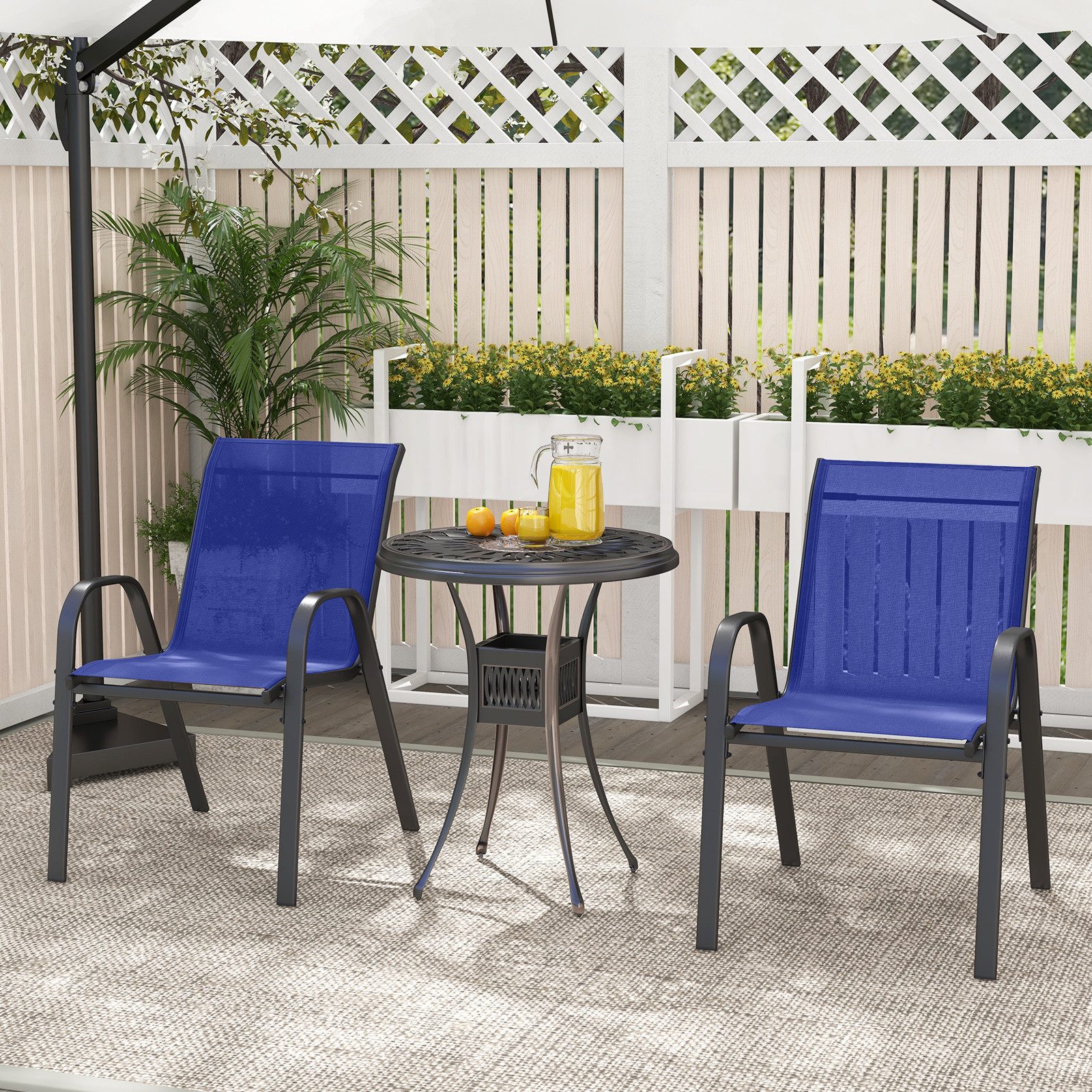 COSTWAY Gartenstuhl (2 St), stapelbarer Terrassenstuhl mit Rückenlehne