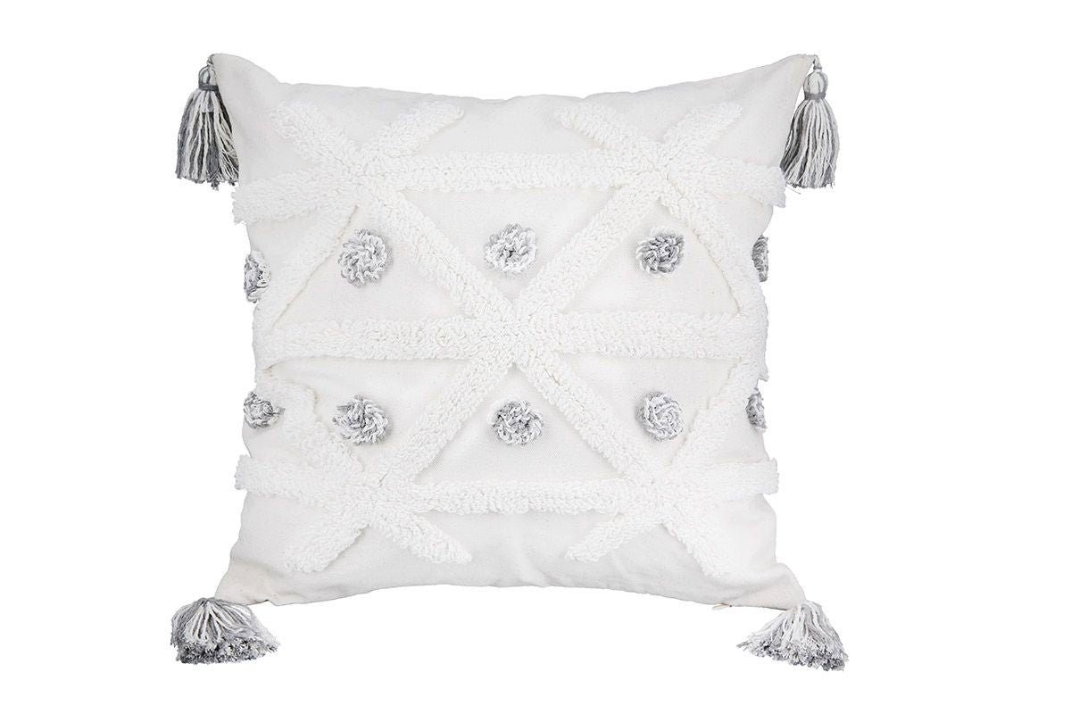 Dekoobjekt 2er Set Kissen 'Tullus' 45x45cm - Deko mit Quasten in Creme/Weiß/Grau