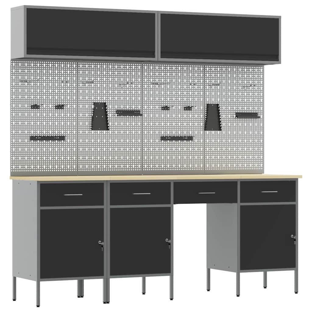 vidaXL Werkzeugschrank Arbeitsschrankset mit Schubladen mit Speicher 10 stk. Schwarz (10-St)