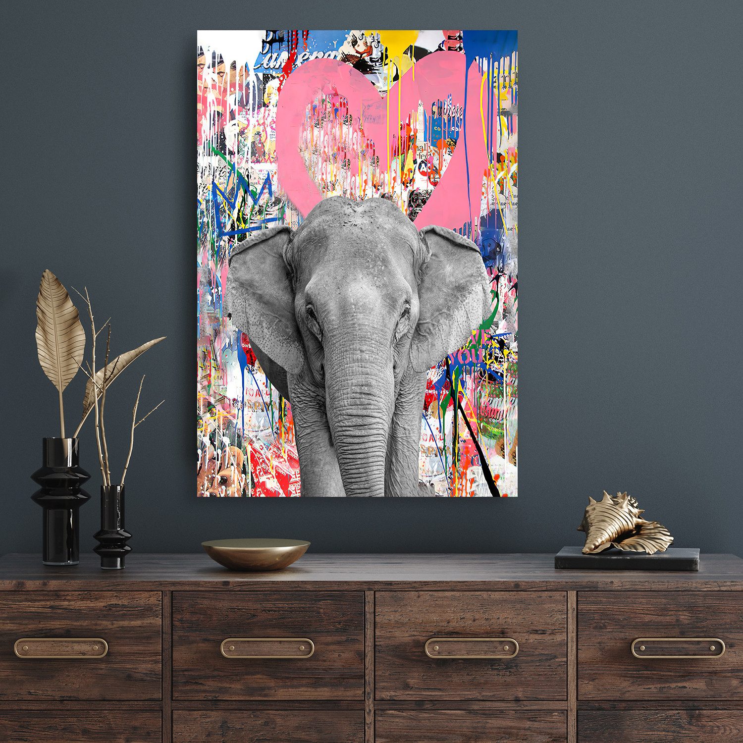 Affengeilebilder Leinwandbild Pop Art Elefant Pink auf Keilrahmen gespannt, (1 St), Kunstdruck Wandbild Bild in verschiedenen Formaten