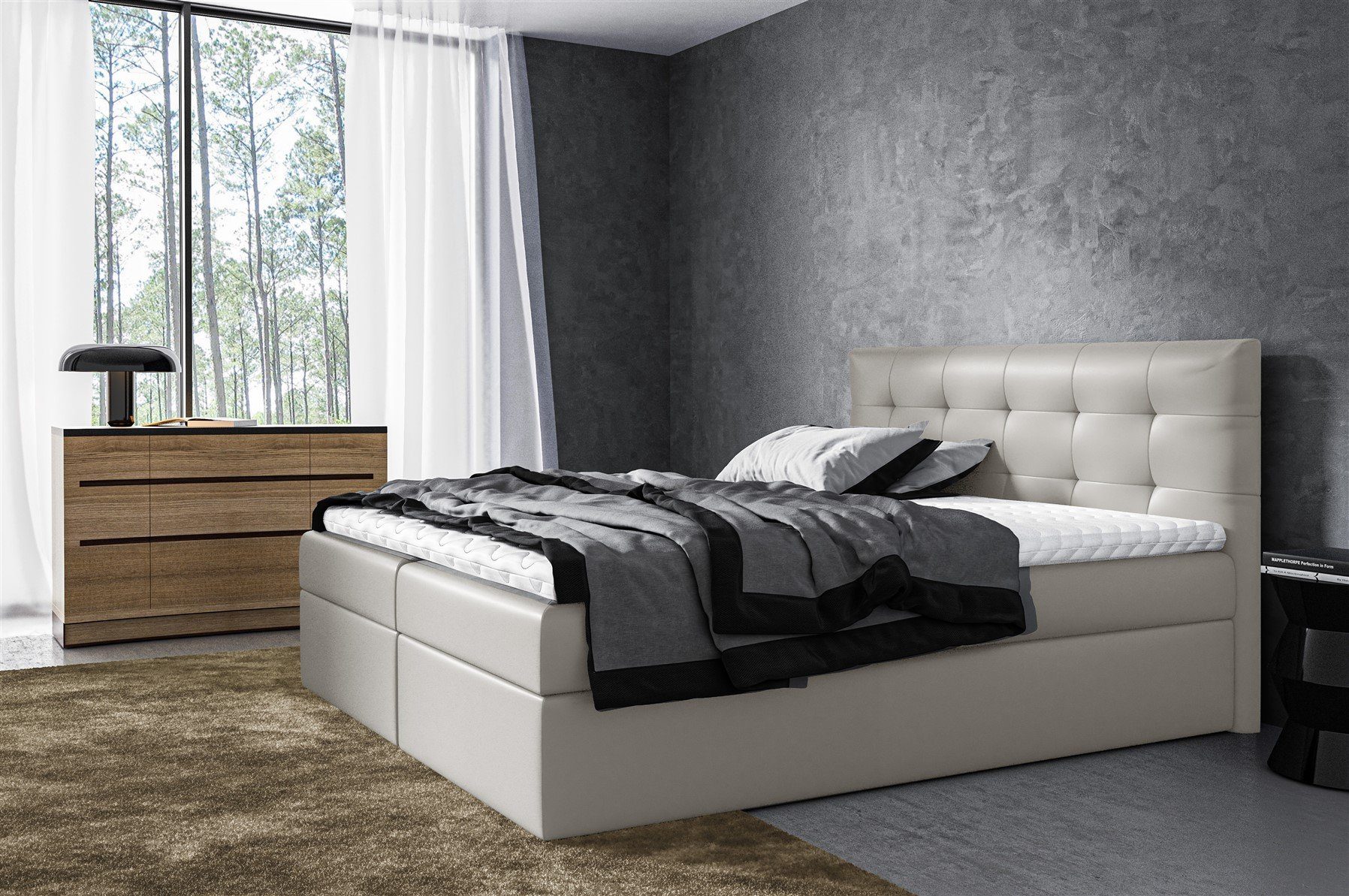 Fun Möbel Boxbett Schlafzimmerbett VIDE in Stoff oder Kunstleder (Auch in Überlänge erhältlich, Inkl. Bettkasten), Inkl. Topper