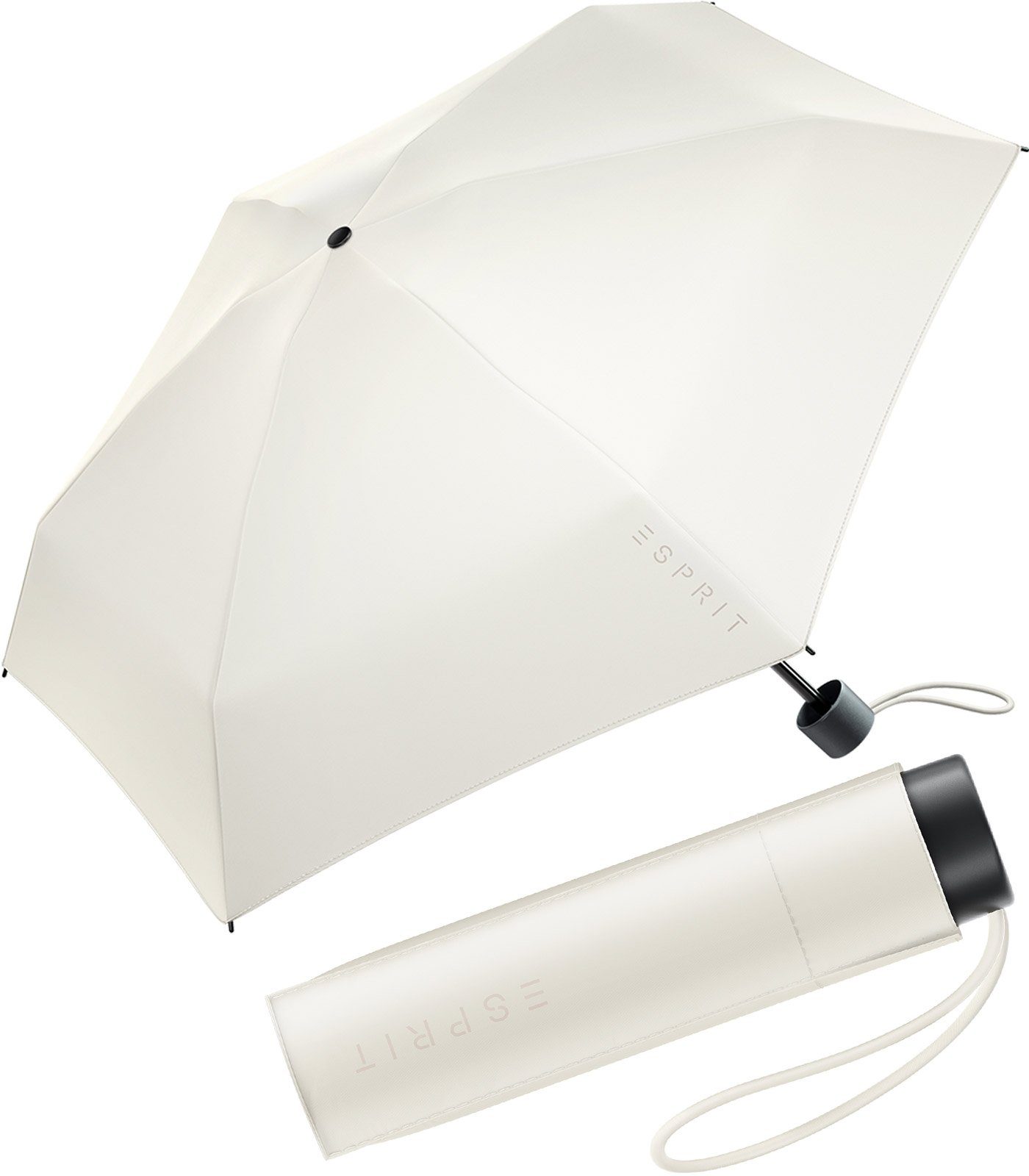 Esprit Taschenregenschirm Damen Super Mini Regenschirm Petito FJ 2022, winzig klein, in den neuen Trendfarben ivory