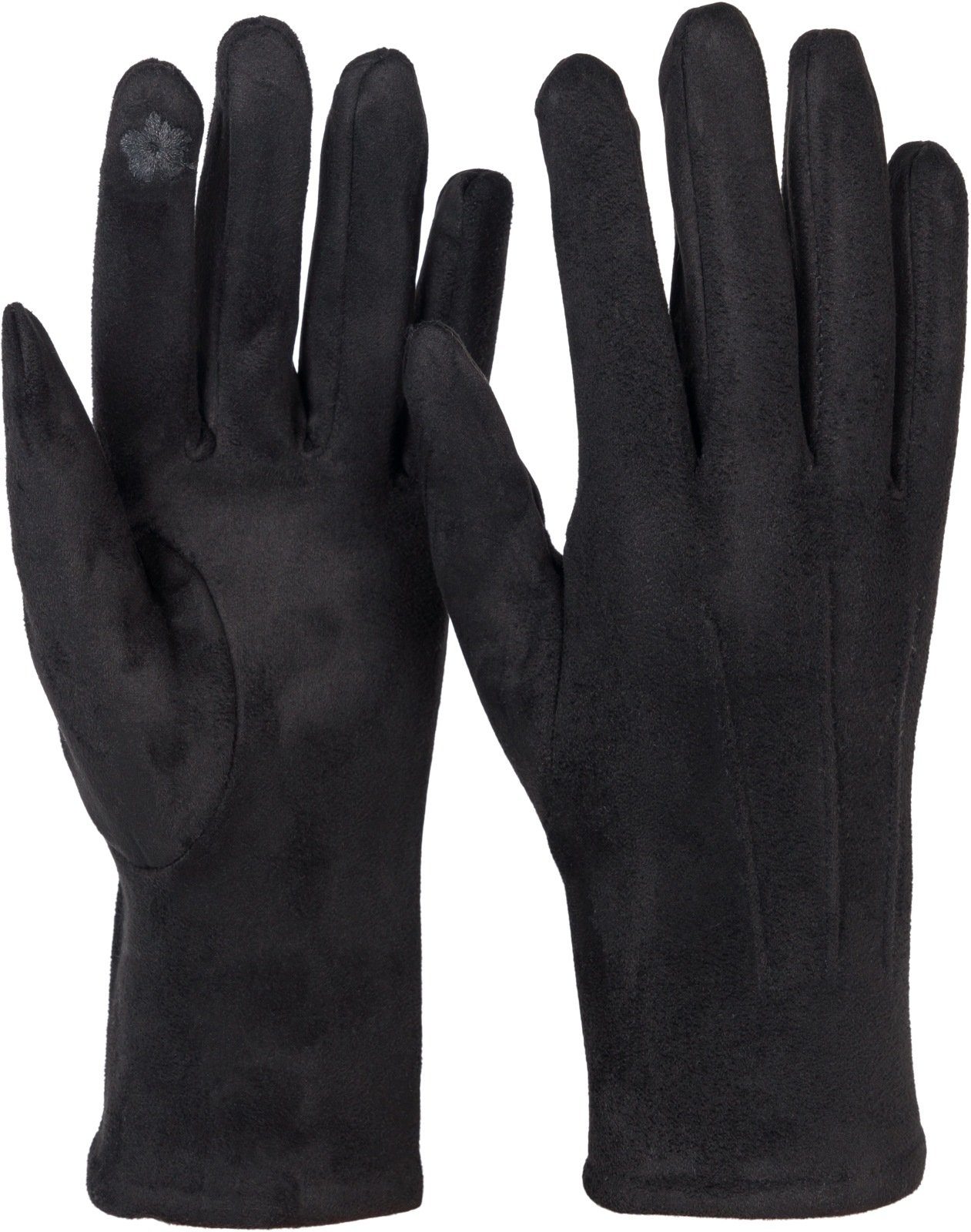styleBREAKER Fleecehandschuhe Einfarbige Touchscreen Handschuhe Ziernähte Schwarz