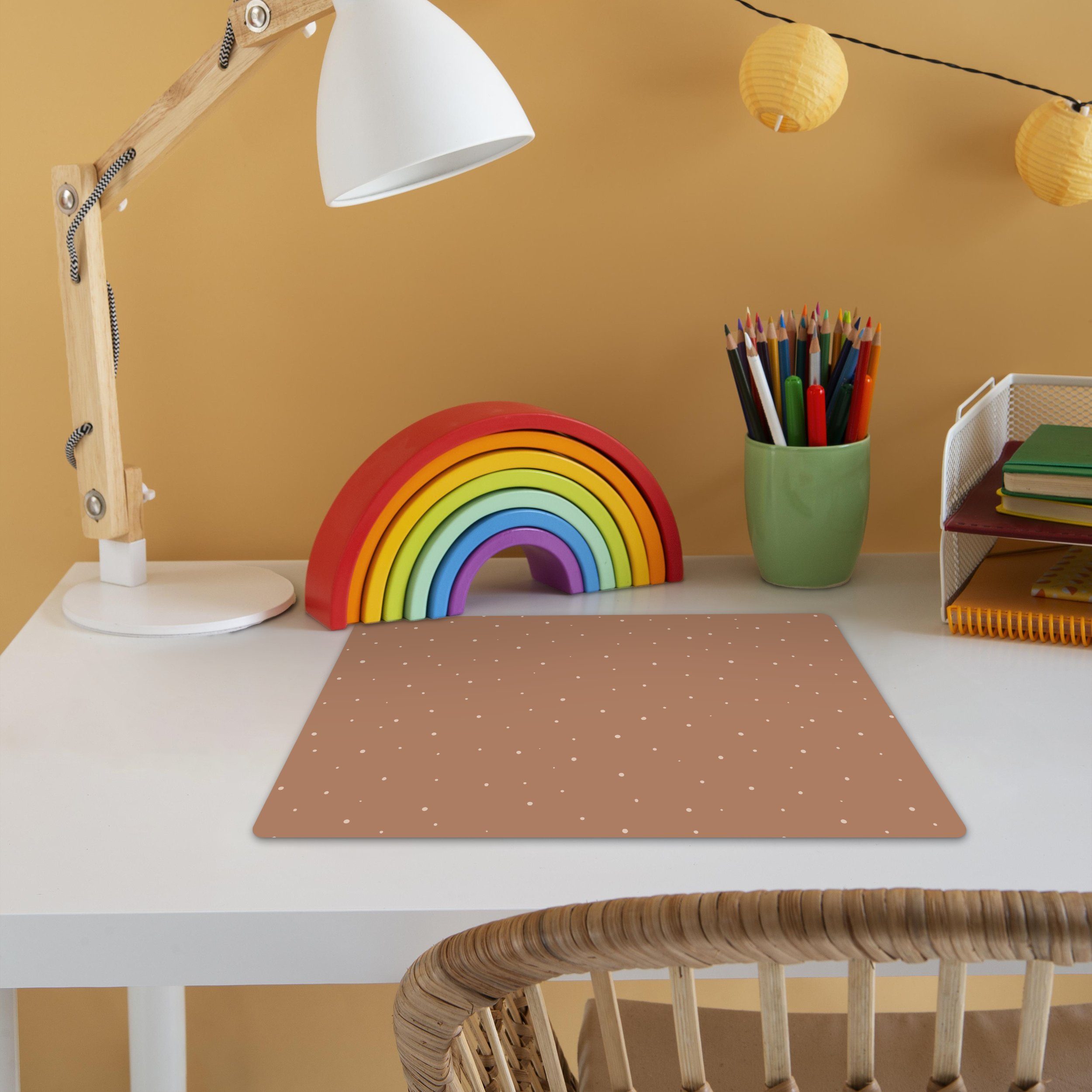 MuchoWow Platzset Braun - Pastell - Tupfen, (1-St), Kinder-Arbeitsunterlage Schreibtisch, Bastelmatte Kind, Zeichenmatte – Bild 3 von 5