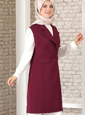 fashionshowcase Longtunika Damen Weste mit Knopfdetail und Kragen Lange Tunika-Weste Hijab Mode blickdicht, mit Kreppstoff