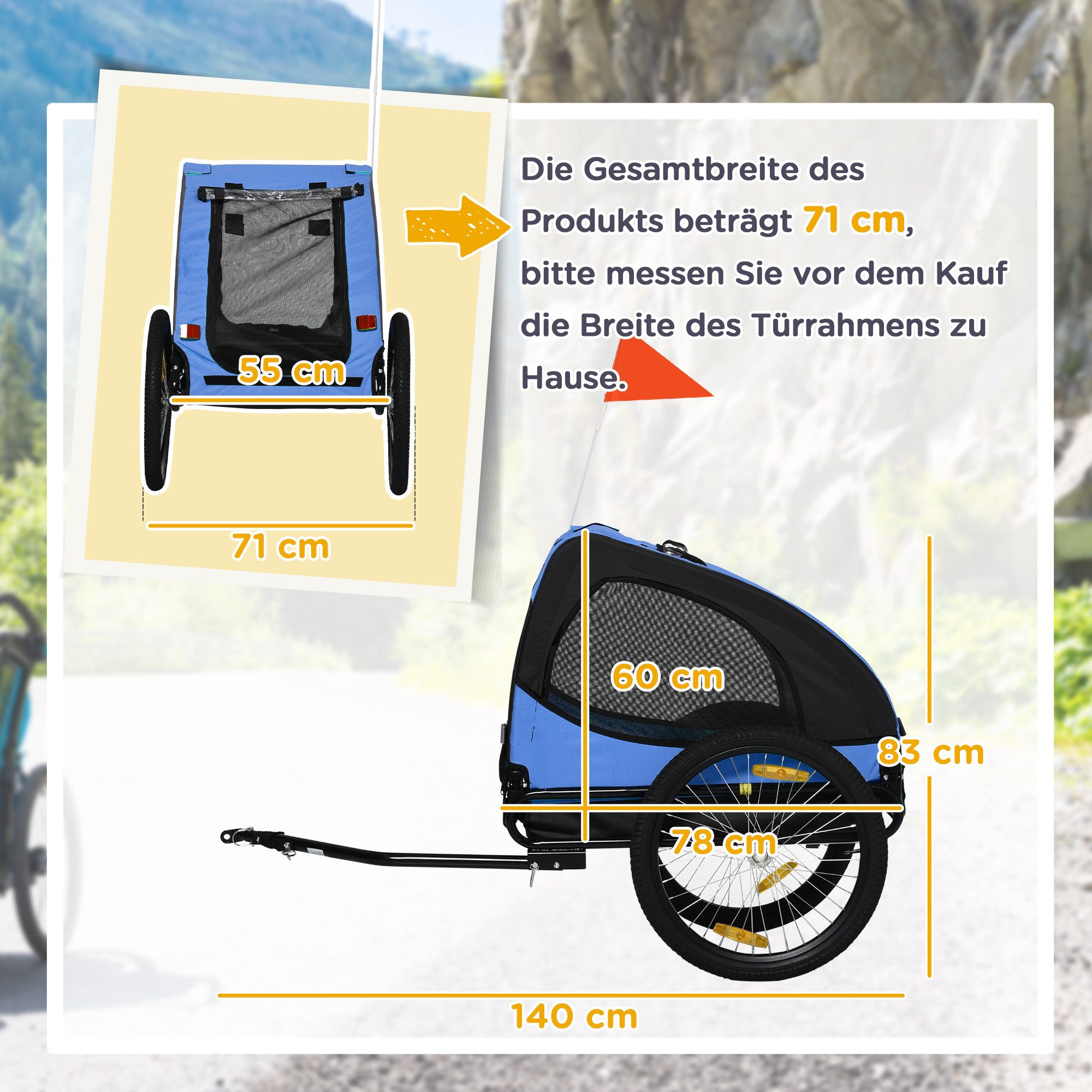 PawHut Fahrradhundeanhänger Hundeanhänger Faltbar mit Sicherheitsleine, Reflektoren, für Hunde, mit Reflektoren, Schnellspanner, wasserbeständig