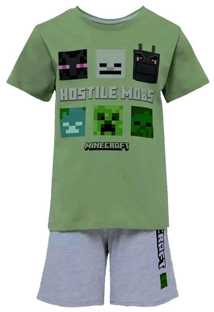 Pyjama MINECRAFT Pyjama Shorts Schlafanzug grün Gr. 116 128 140 152