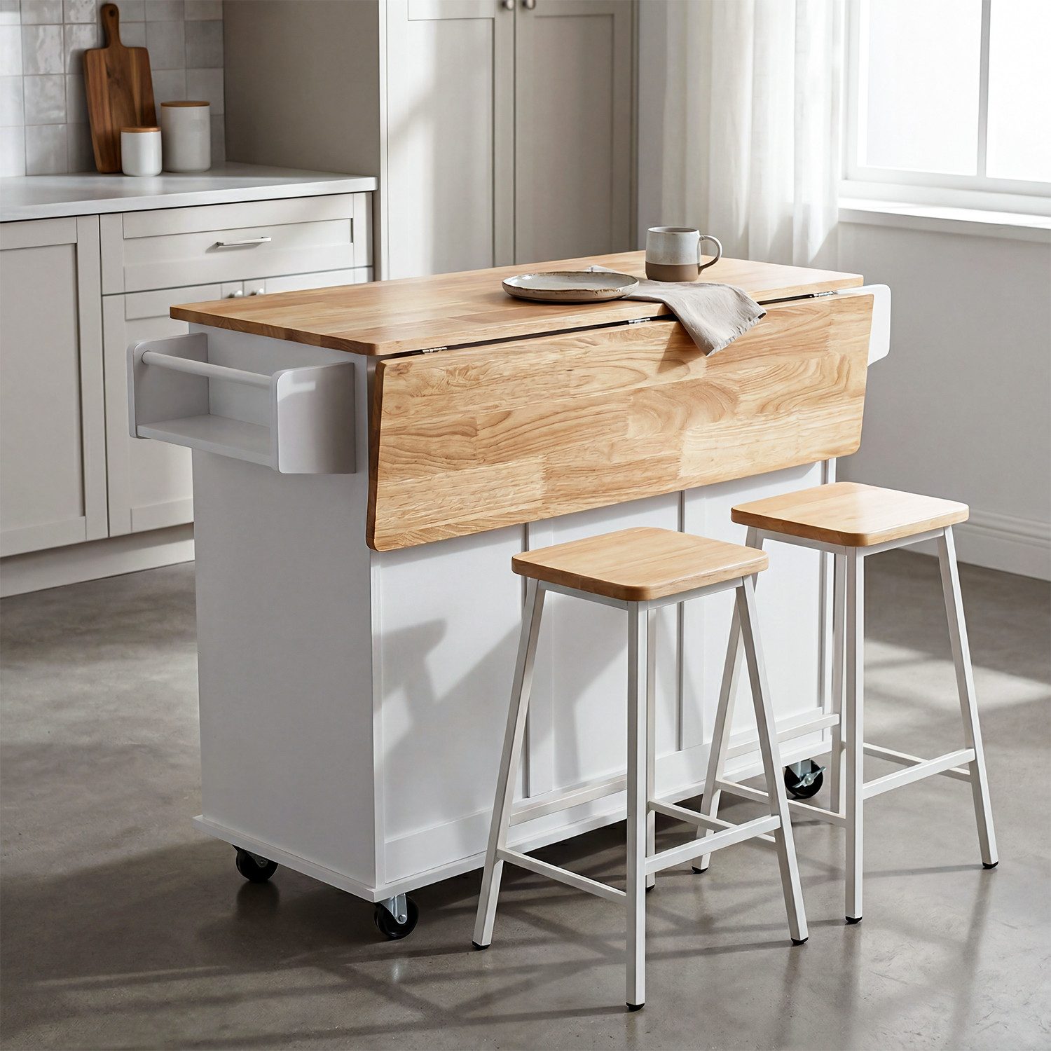 oyajia Küchenwagen mit erweiterbare Arbeitsplatte, Rollen und Handtuchhalter Sideboard, (Kücheninsel Buffetschrank Servierwagen mit verstellbare Ablagen, 1 St., 97 x 40/ 63.5 x 91 cm), mit 3 Schubladen