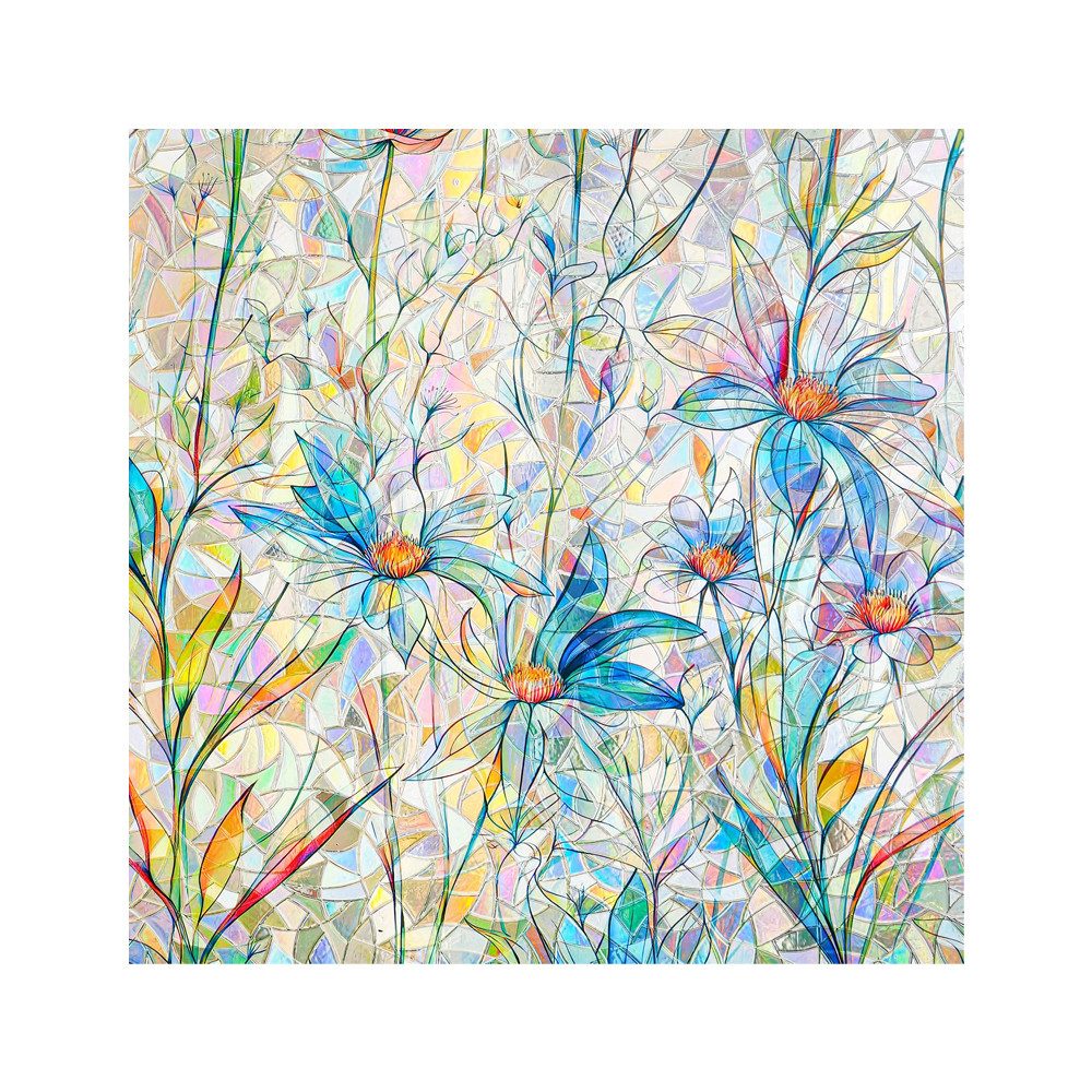 Diwzbyn Sonnenschutz-Fensterfolie Selbstklebend Statische Folie, Bunt Blickdichte Sichtschutzfolie, Bunte Blumen-Fensteraufkleber, Anti-UV Regenbogen Optik