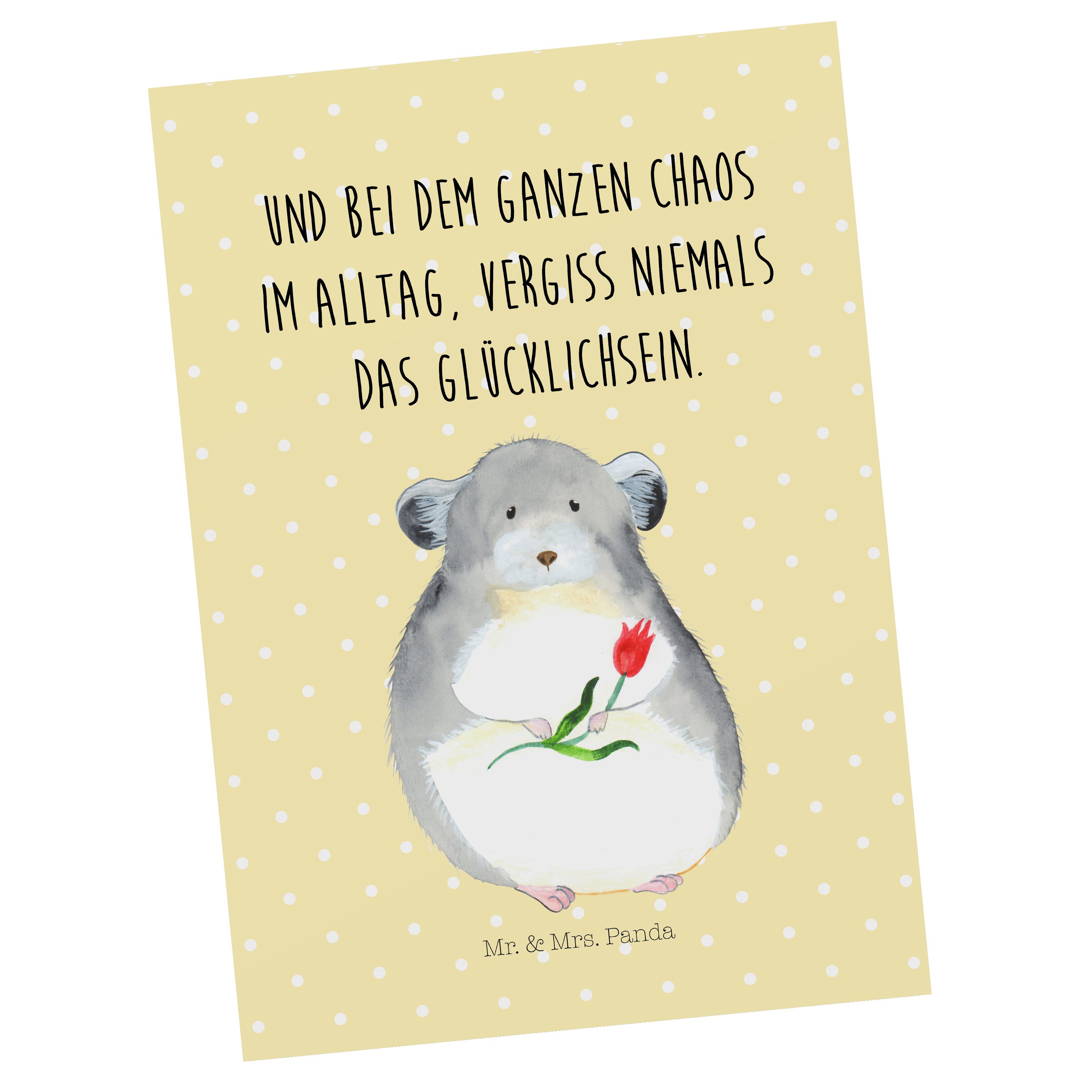Mr. & Mrs. Panda Postkarte Chinchilla mit Blume - Gelb Pastell - Geschenk, Kummer, Dankeskarte