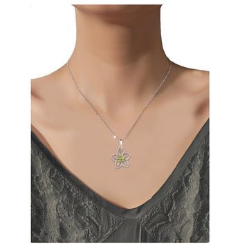 Limana Kette mit Anhänger echte Edelsteine grüner Peridot 925 Sterling Silber Blume Silberkette (inkl. Herz Geschenkdose und Tasche), 50cm Geschenkidee Geschenk Idee Damenkette Damenschmuck