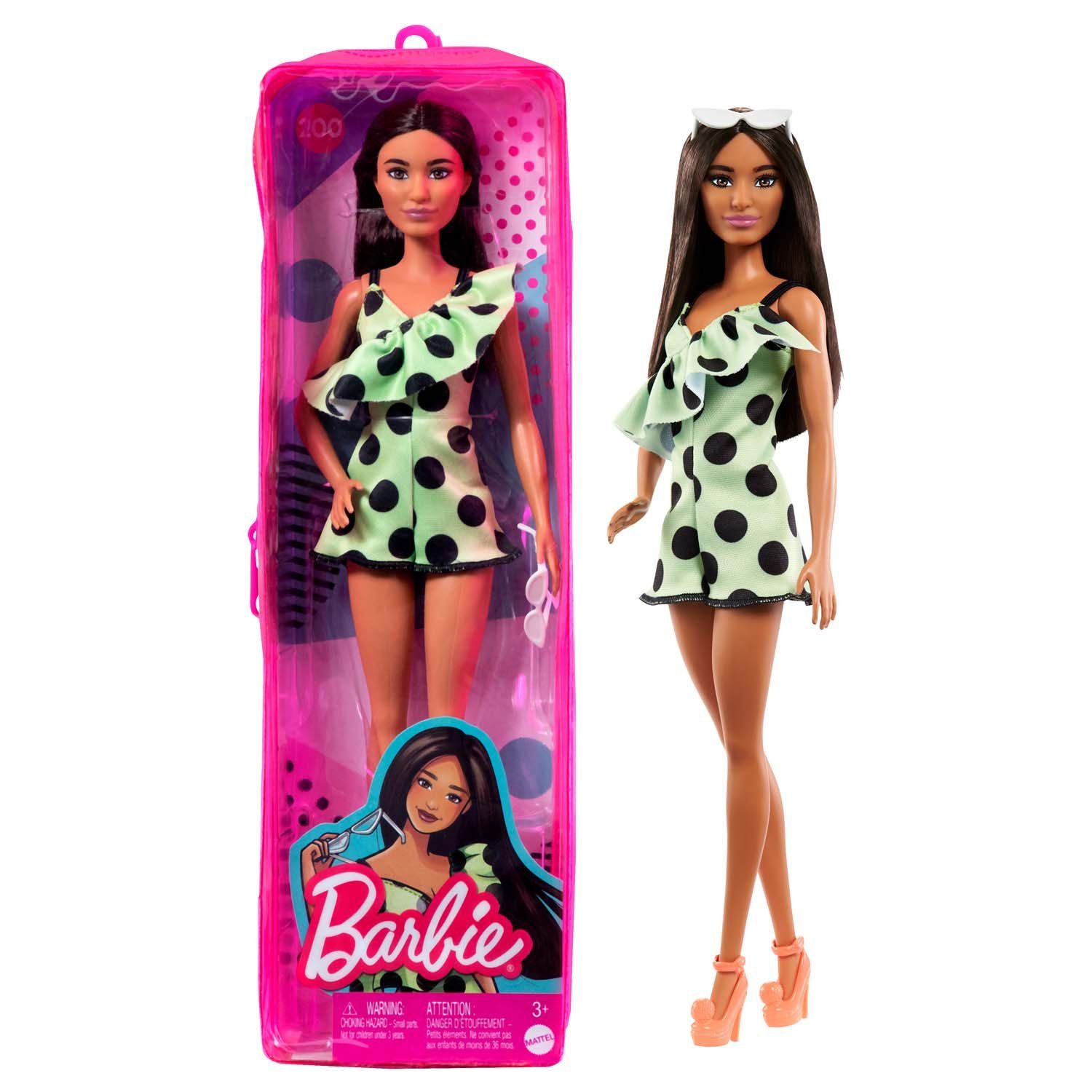 Mattel® Anziehpuppe Mattel HJR99 - Barbie mit braunen Haaren und gepunktete günstig online kaufen