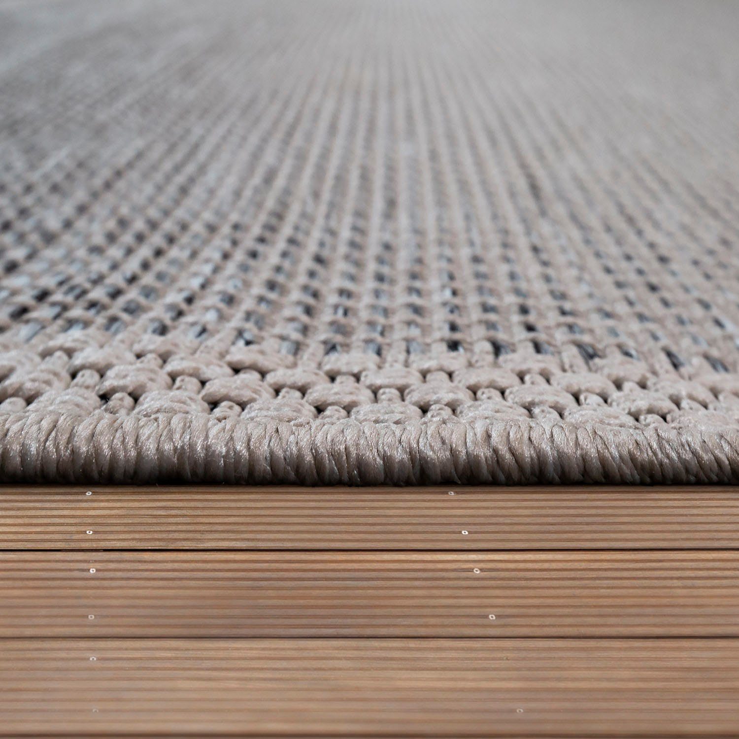 meliert, In- mit beige 4 Flachgewebe, Teppich geeignet Bordüre, rechteckig, 135, Höhe: Paco Outdoor mm, Home, Quebec und