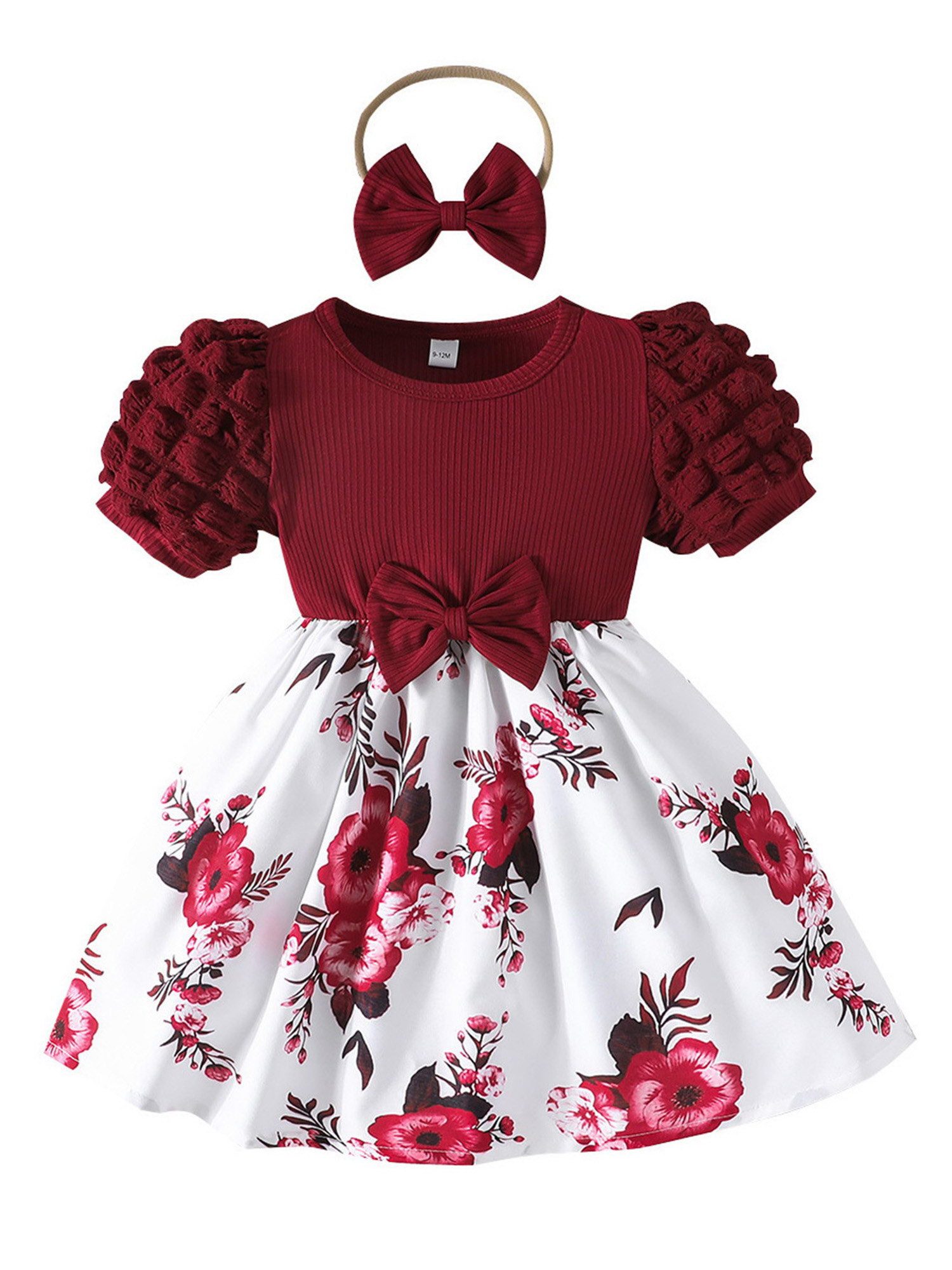 Lapastyle Druckkleid Sommerkleid für Babymädchen, A-Linien-Kleid mit Blumenmuster, Haarband (Set, 2-tlg) Kinder Kleiderset, für Partys und Fotoshootings