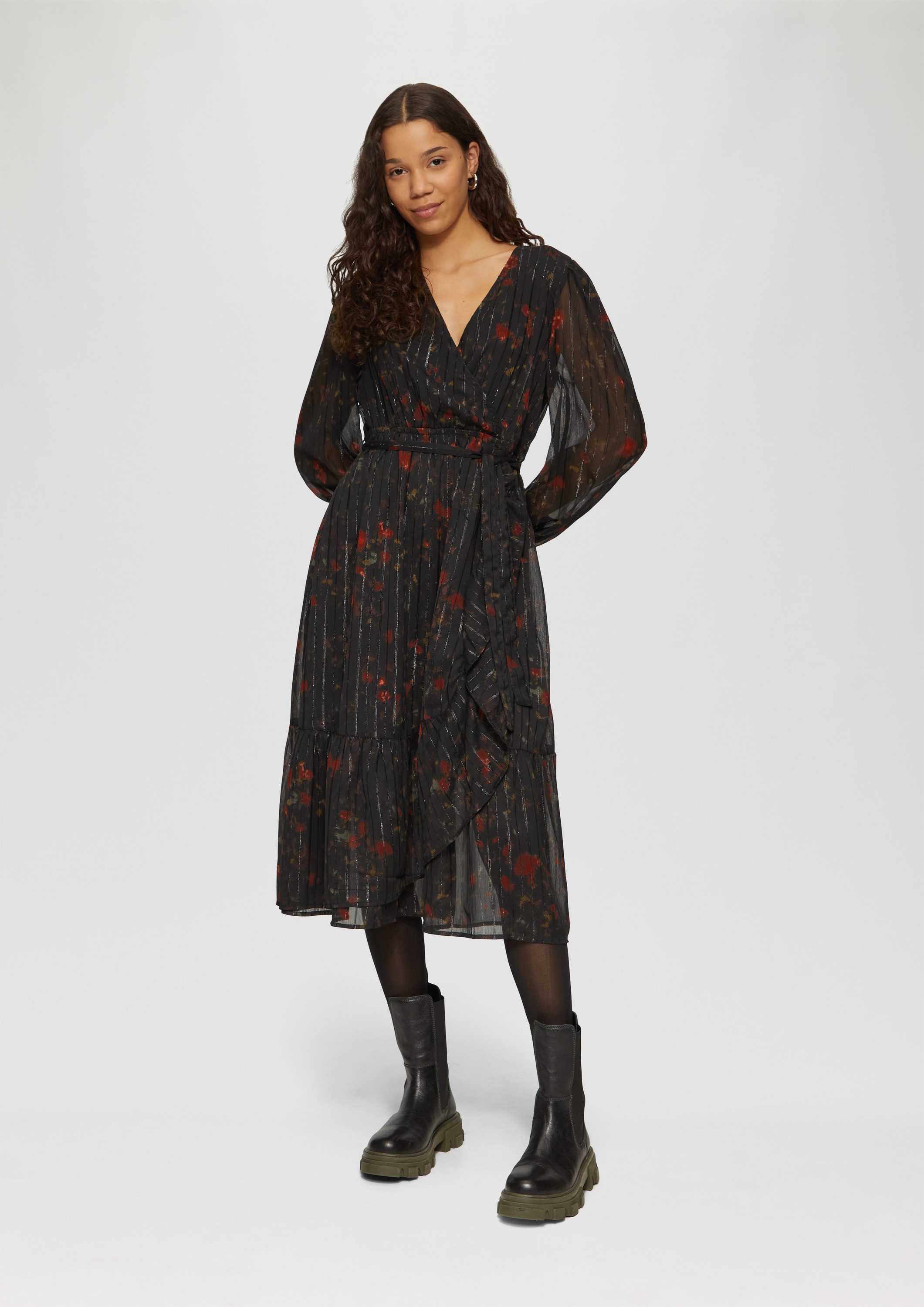QS Midikleid Kleid Chiffon-Kleid in Wickel-Optik mit Elastikbund – Bild 5 von 5