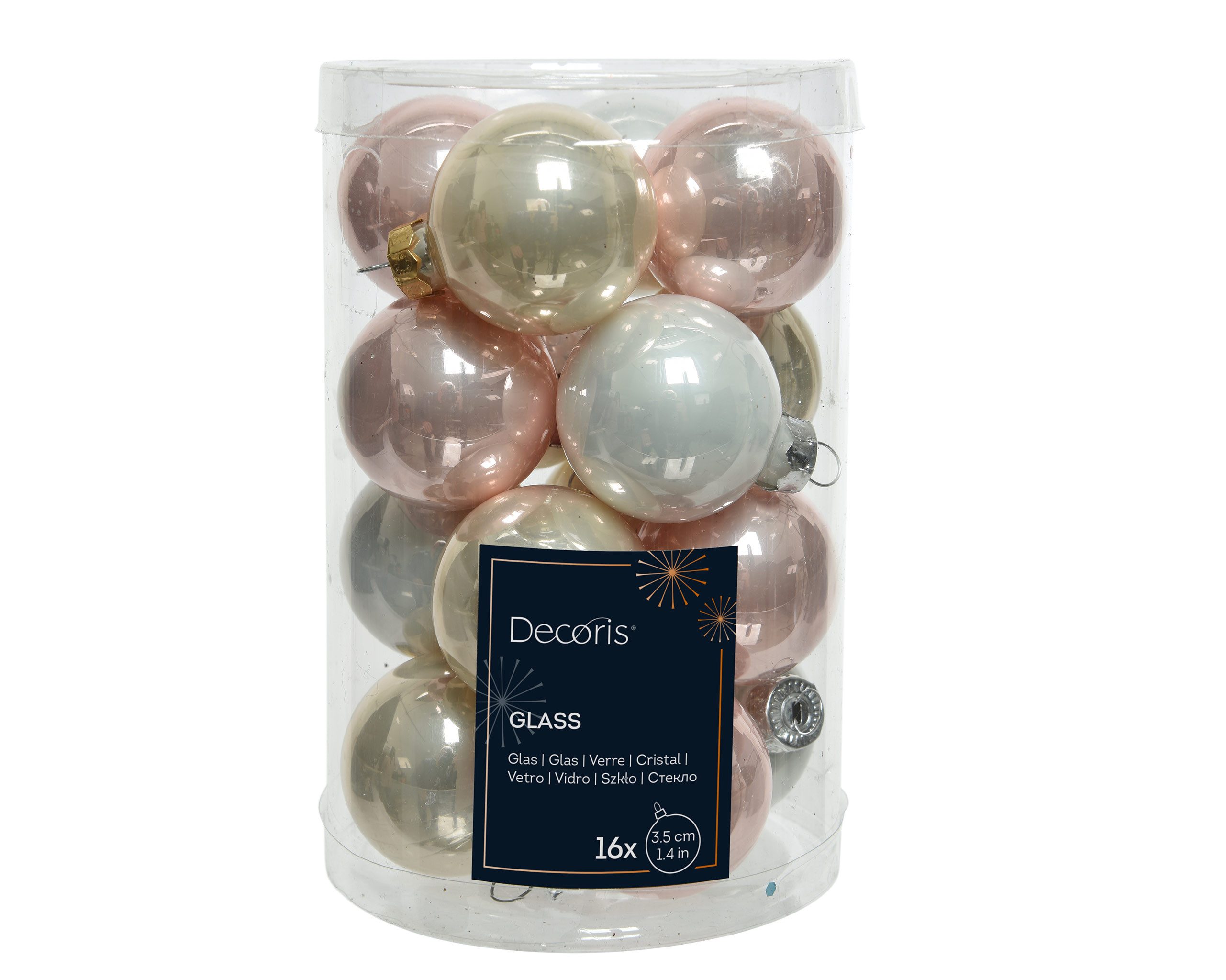 Kaemingk Weihnachtsbaumkugel, Weihnachtskugeln Glas 3,5cm 16 Stück - Puderrosa / Perle / Weiß Mix
