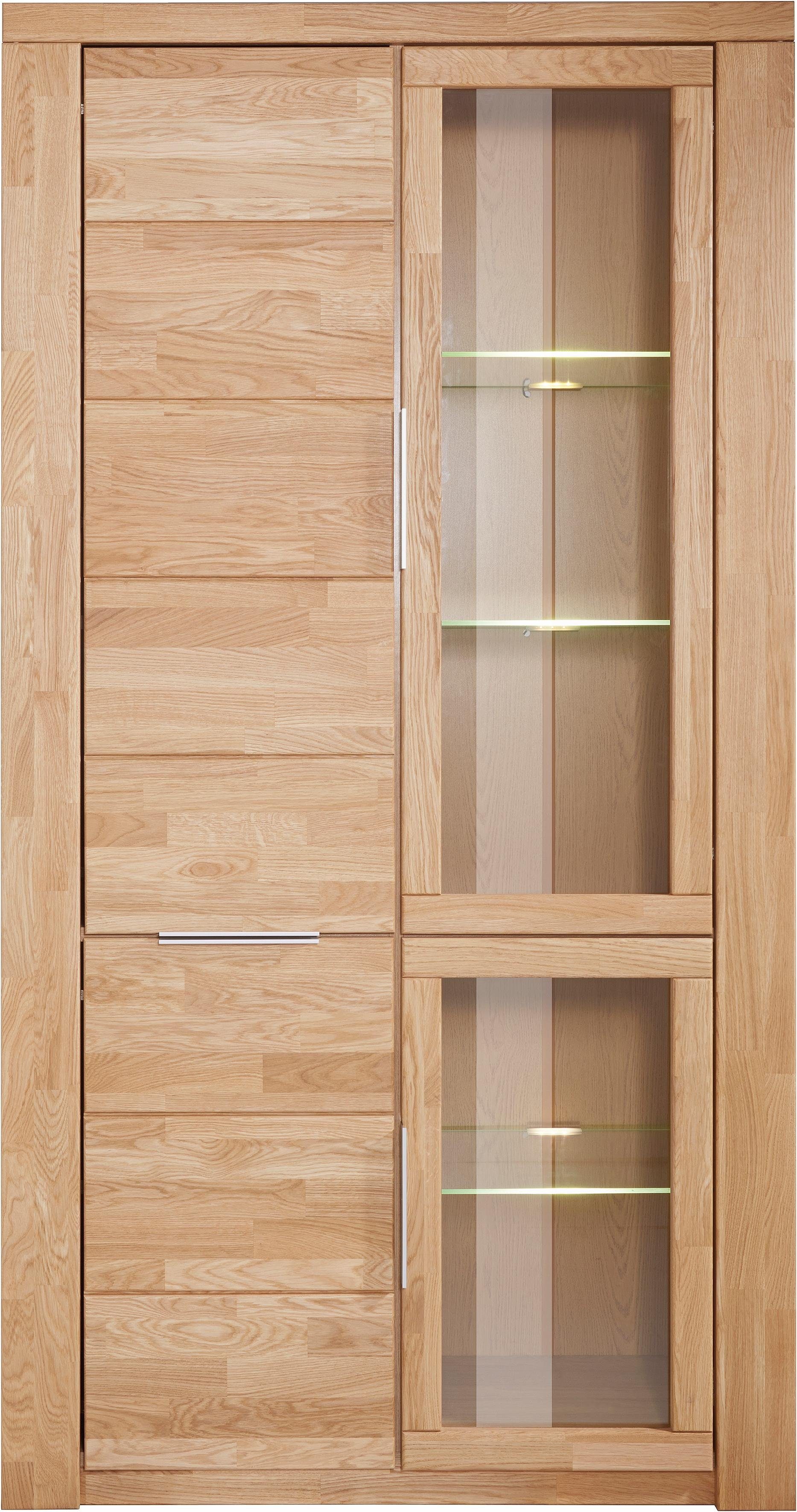 OTTO home Vitrine ZARA 2 Holztüren, 2 Glastüren, 10 Fächer, pflegeleicht, holz geölt B/T/H: 100/40/190cm, Massivholzfronten, Korpus aus Melamin