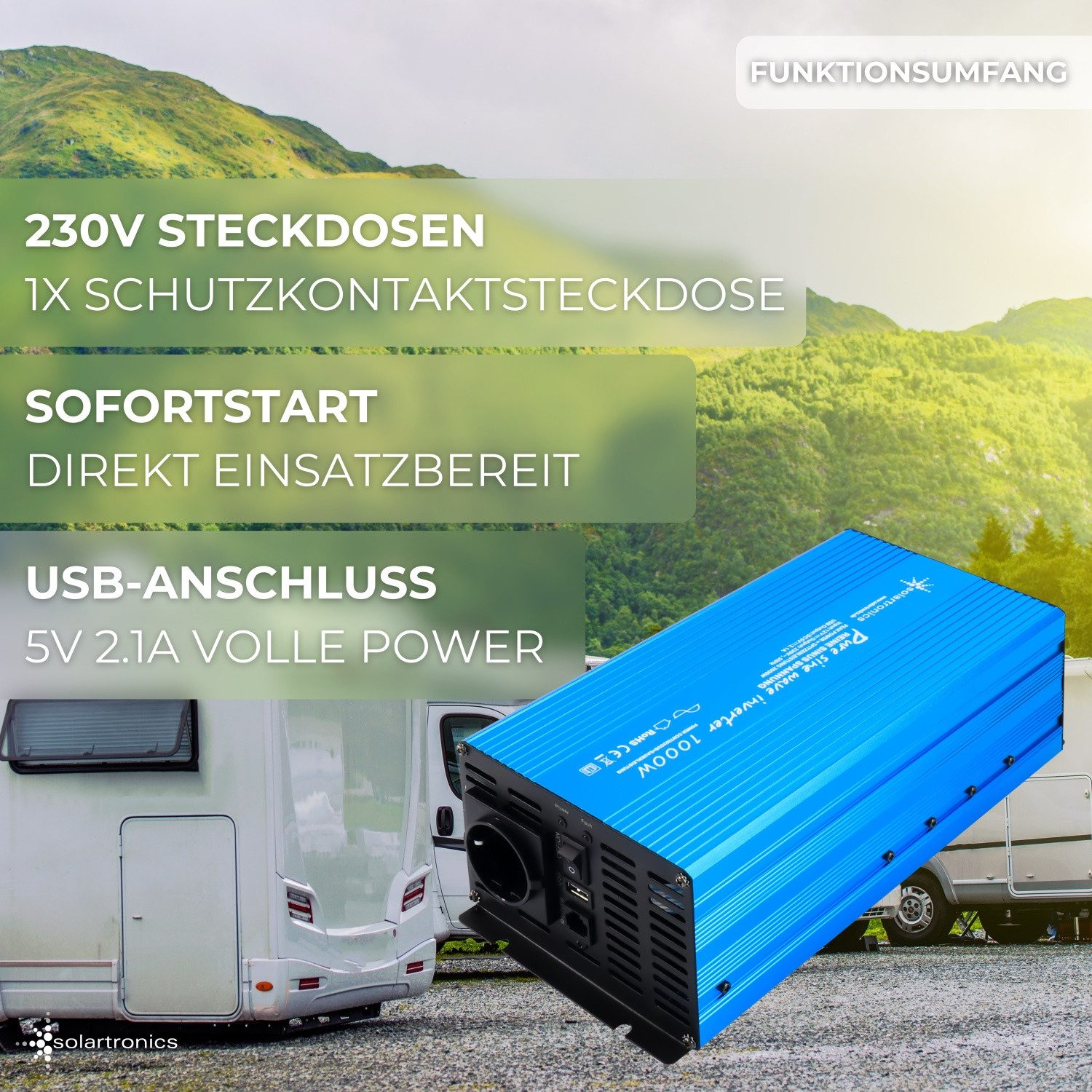 solartronics Wechselrichter Reiner Sinus Wechselrichter 1000W mit Kabel-Display-Fernbedienung