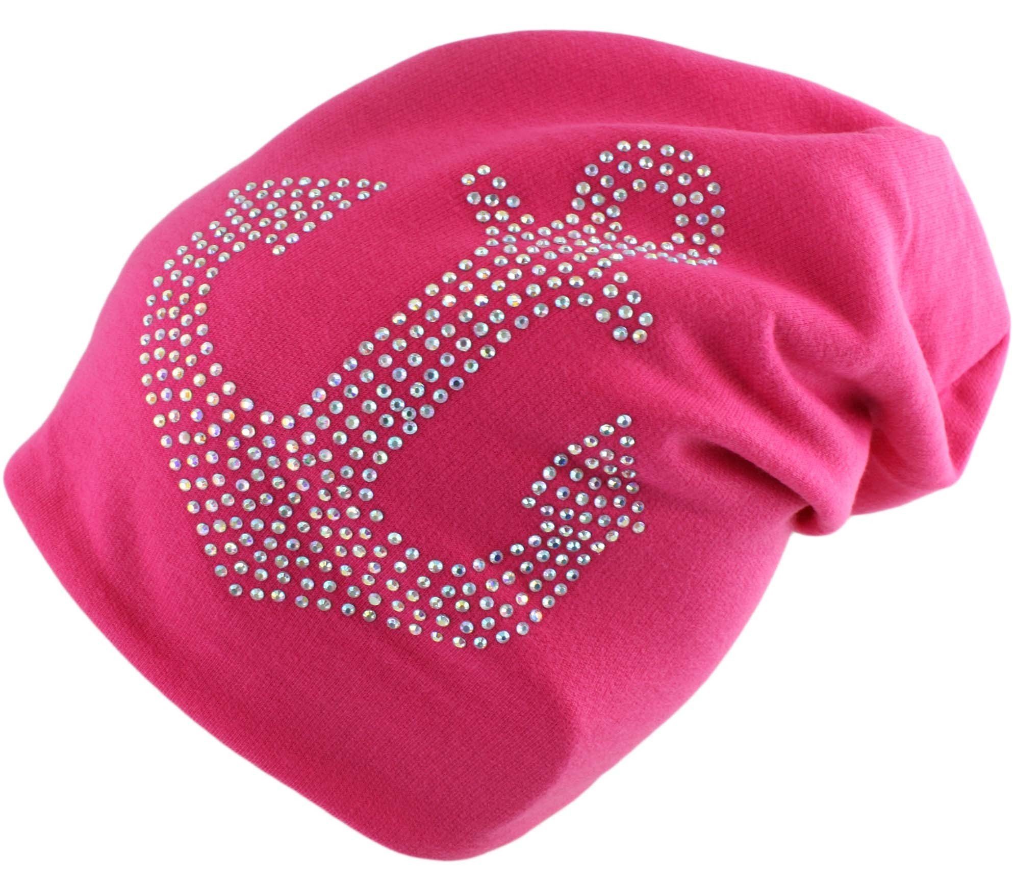 Sonia Originelli Beanie Kinder Fleece Beanie "Anker Strass" Steine Winter Maritim pink