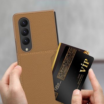 Wigento Handyhülle Für Samsung Galaxy Z Fold4 5G Kartenfach Flip Cover Kunstleder Handy Tasche Hülle Etuis Schwarz