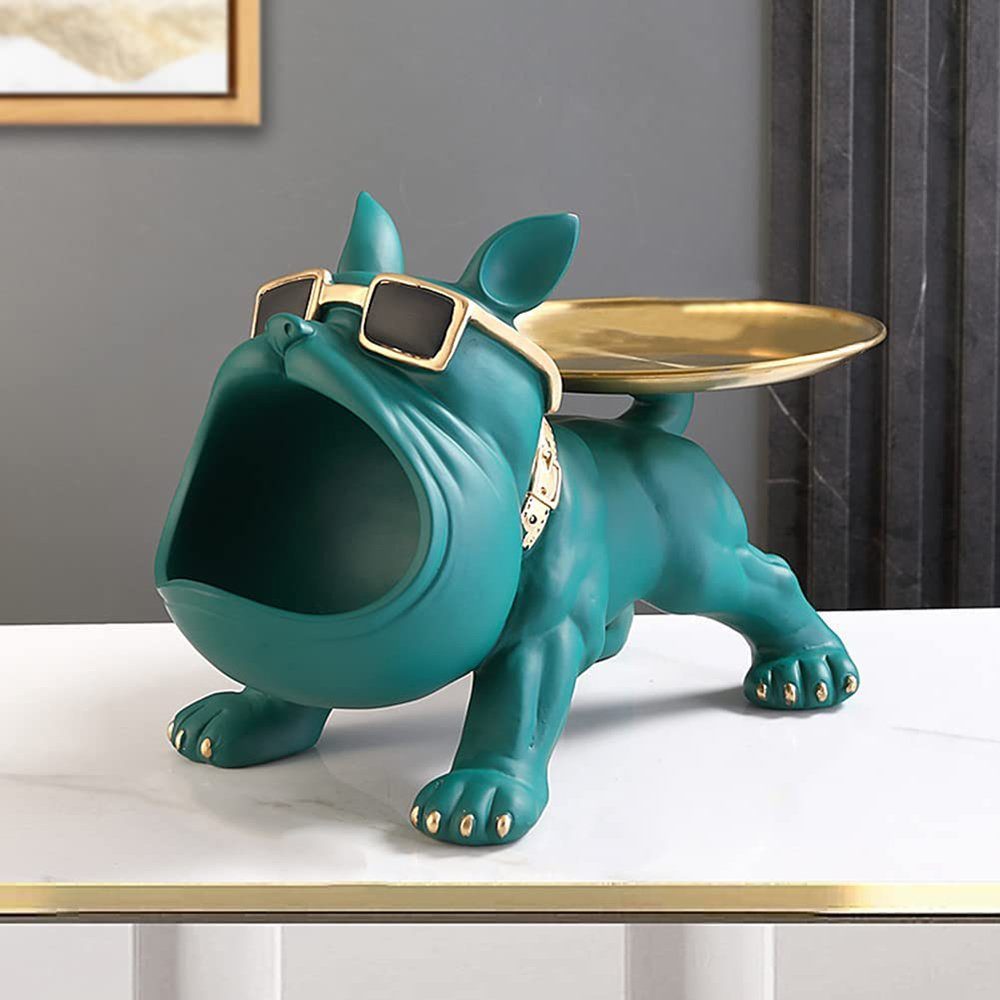 GelldG Dekofigur Bulldogge Tablett Deko Französische Bulldogge Dekofigur Tierskulptur