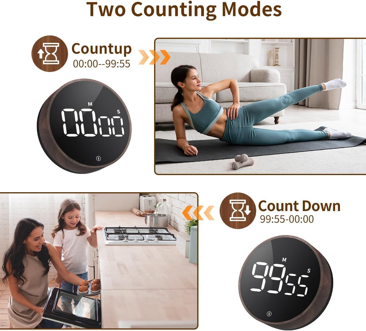 ibettertec Intervall-Timer Küchentimer, digital magnetische Eieruhr mit großem LED-Bildschirm (1), Countdown & Countup,Küchentimer,Magnetischer,Stoppuhr,digitaler Timer