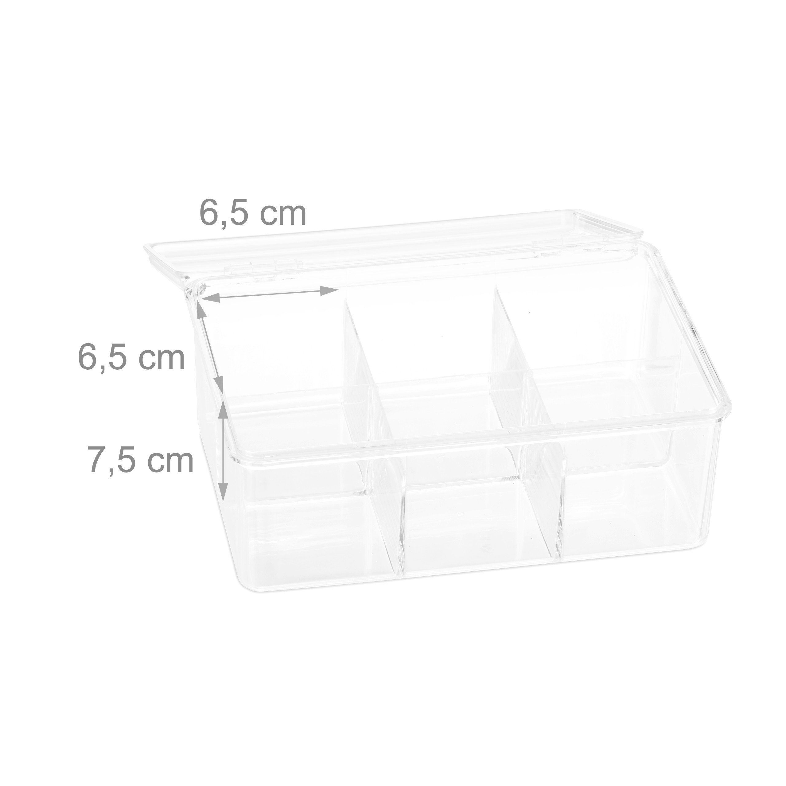 6 transparent Teebox mit Kunststoff relaxdays Fächern, Teebox