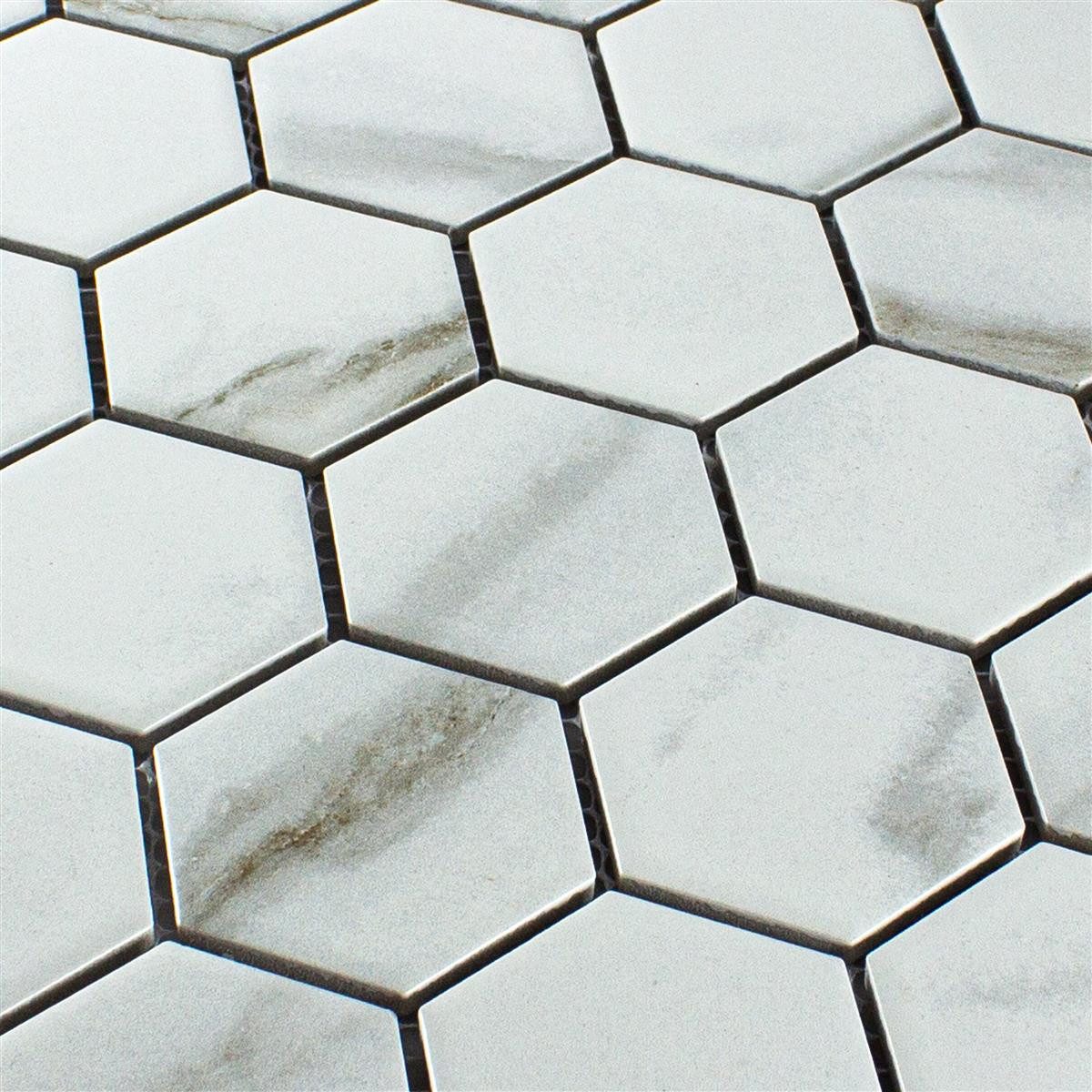Mosafil Mosaikfliesen Keramik Mosaik Fliesen Hilgard Steinoptik Hexagon Calacatta, Keramik 32.500x28.100, weiß-beige-calacatta, Verlegefertig auf ein Netz geklebt - Frostsicher - Wasserfest