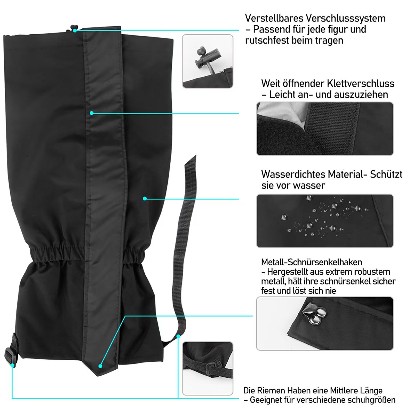 HUGERSTONE Gamaschen Wasserdichte Gamaschen mit Verstellbare Riemen und Klettverschluss, (Verlängerte Ggamaschen Wandern), Geeignet für Outdoor, Bergsteigen, Trekking, Jagd, Skifahren, Unisex