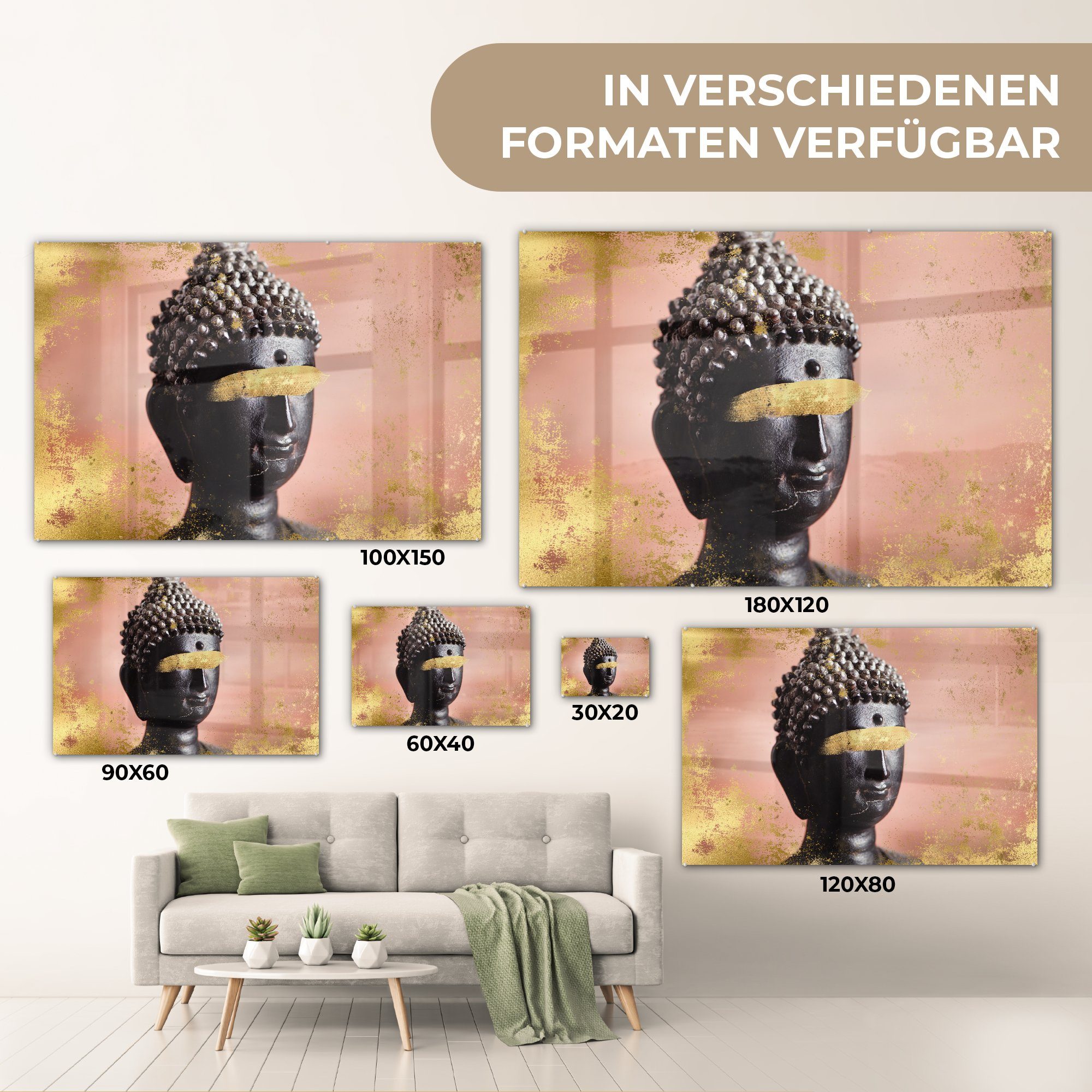 St), Rosa, Schlafzimmer Acrylglasbild & Wohnzimmer Acrylglasbilder Schwarz - - MuchoWow Buddha (1
