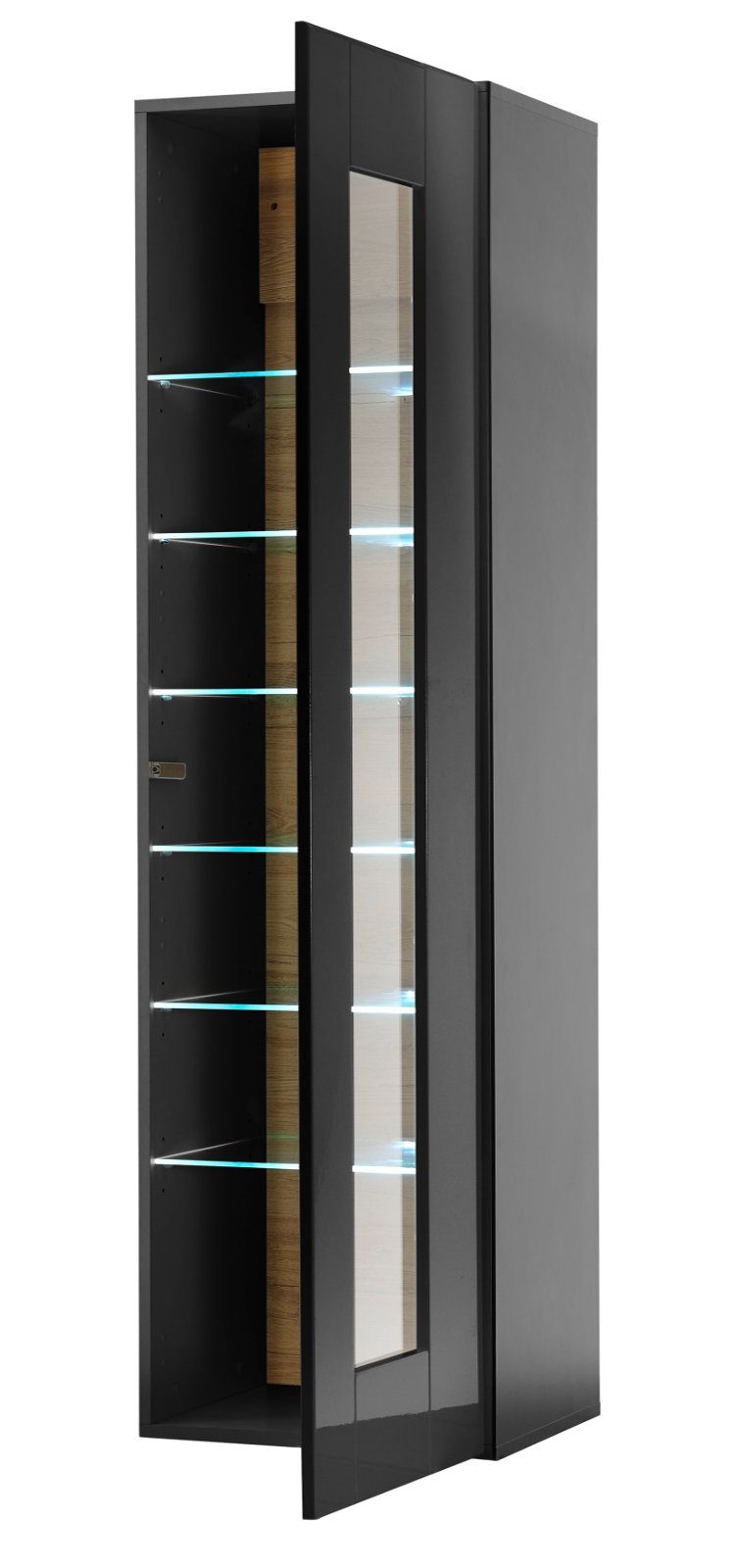200 in Savanna, (Wohnzimmer-Set Hochglanz cm), mit schwarz 4-teilig Furn.Design 340 Push-To-Open x mit Eiche, Wohnwand