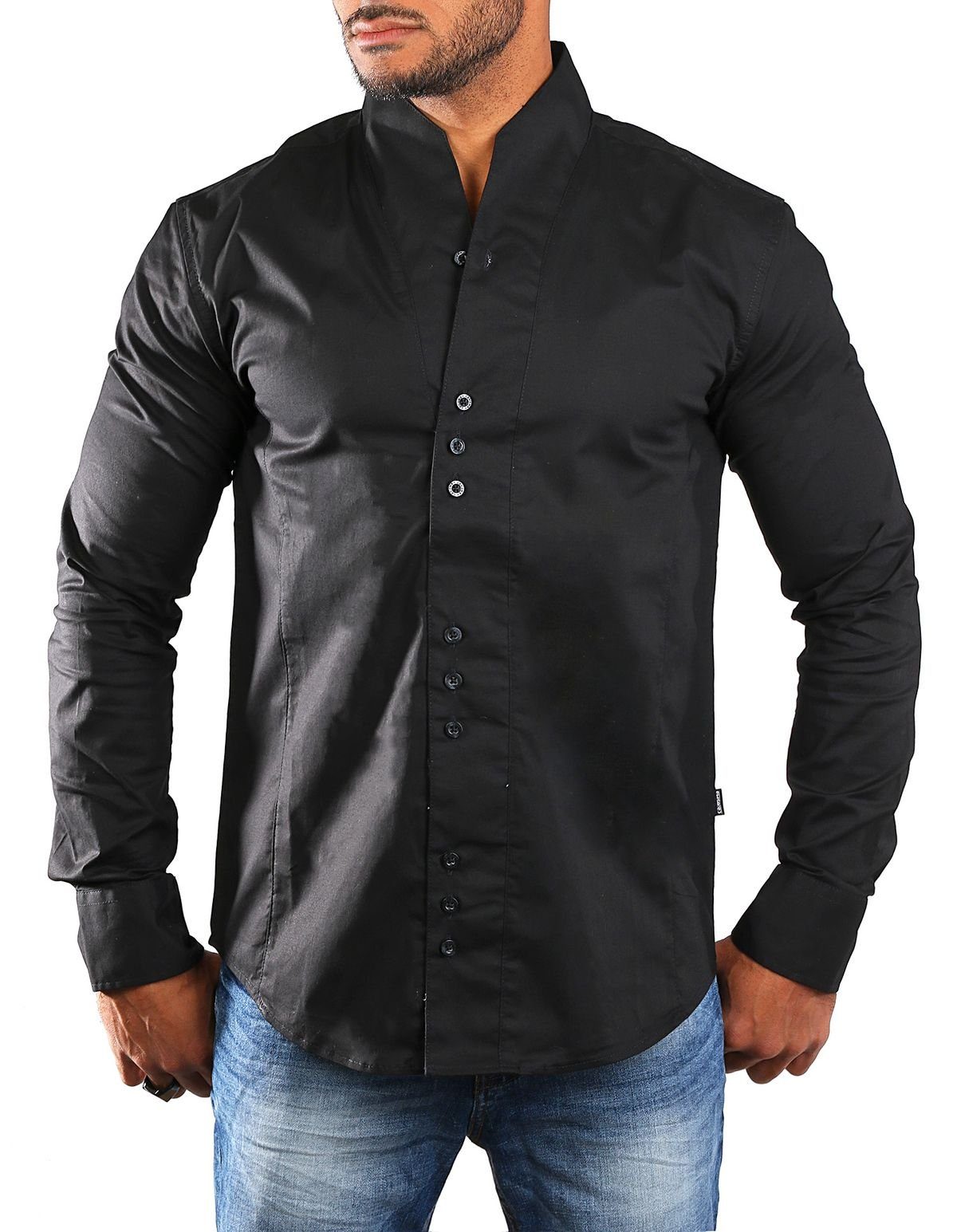 Langarmhemd Herren langarm Stehkragen Hemd H-902-regular fit