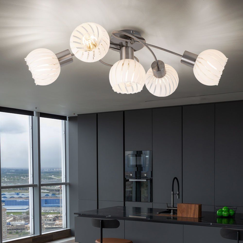 GLOBO LIGHTING Kugelleuchte, Leuchtmittel nicht inklusive, Deckenleuchte Deckenlampe Spotleuchte 5 Flammig Glas weiß