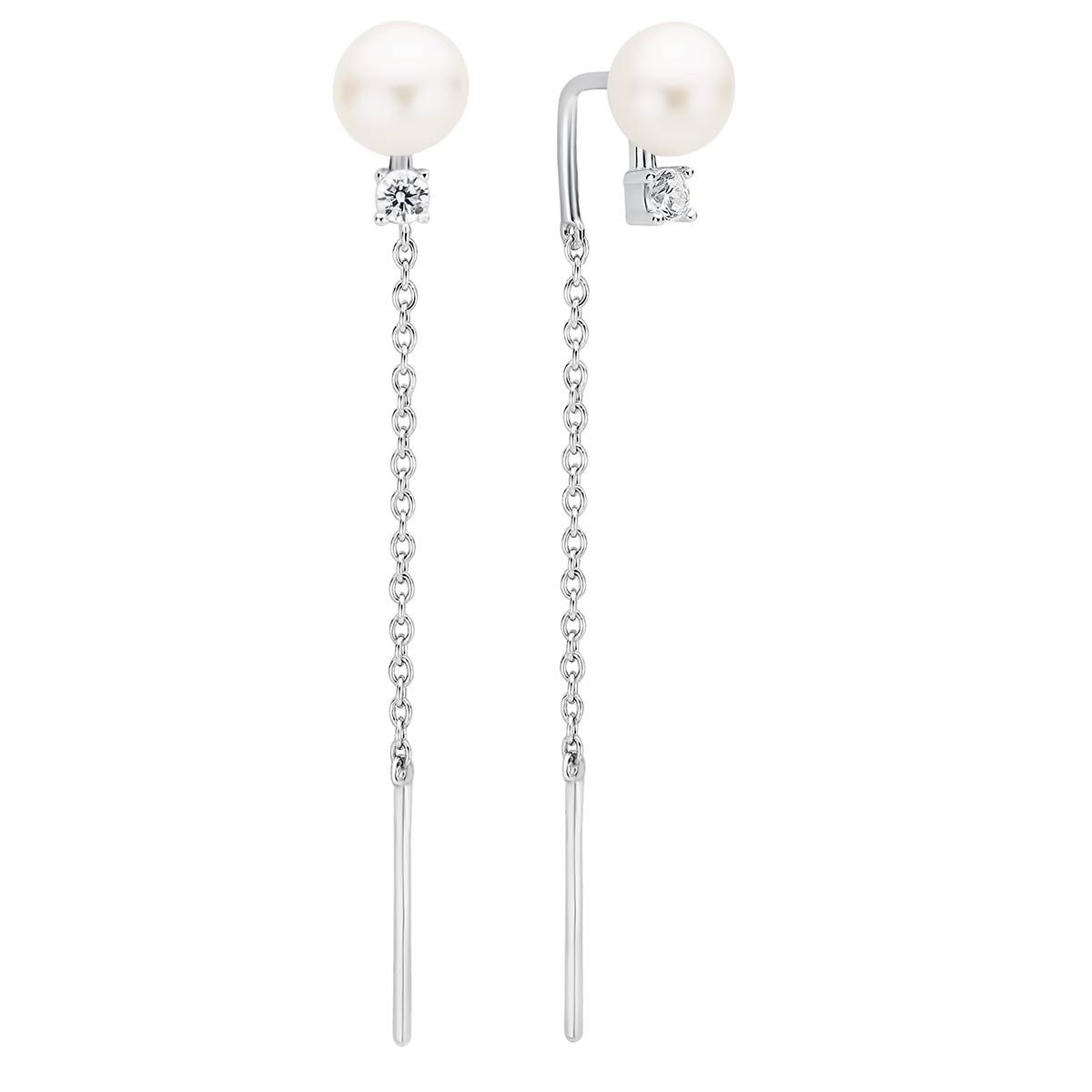 Gaura Pearls Ohrhänger-Set Eleganter Perlenohrhänger weiß button 6-6.5 mm, Zirkonia, 925er Silber, 925er Silber rhodiniert