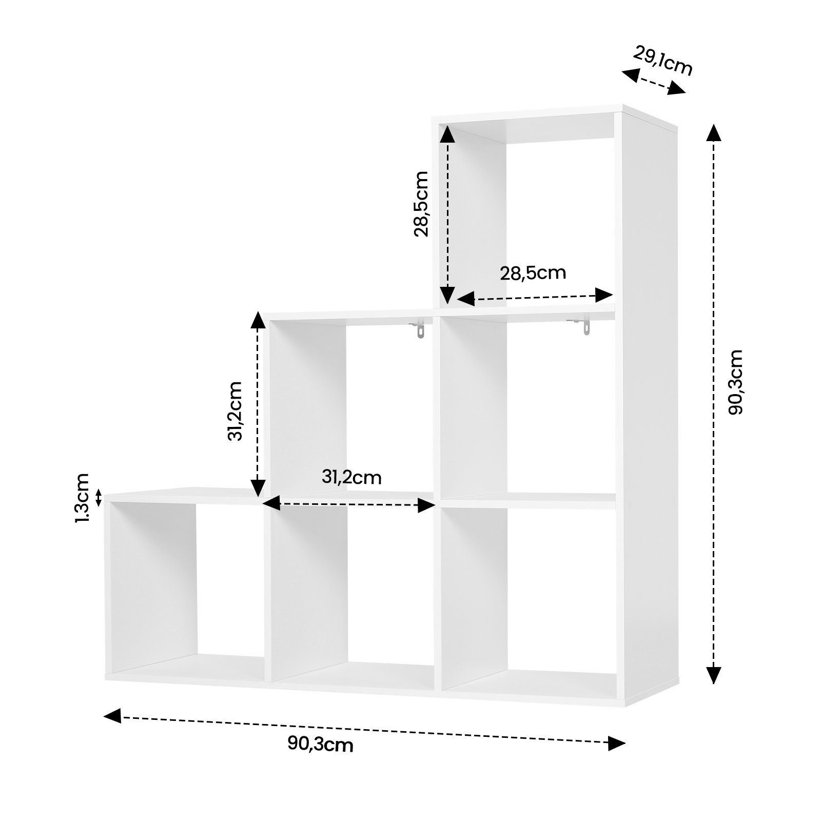 Woltu Bücherregal, 1-tlg., weißes Regal mit 6 Fächern, Würfelregal 90x29x90 cm