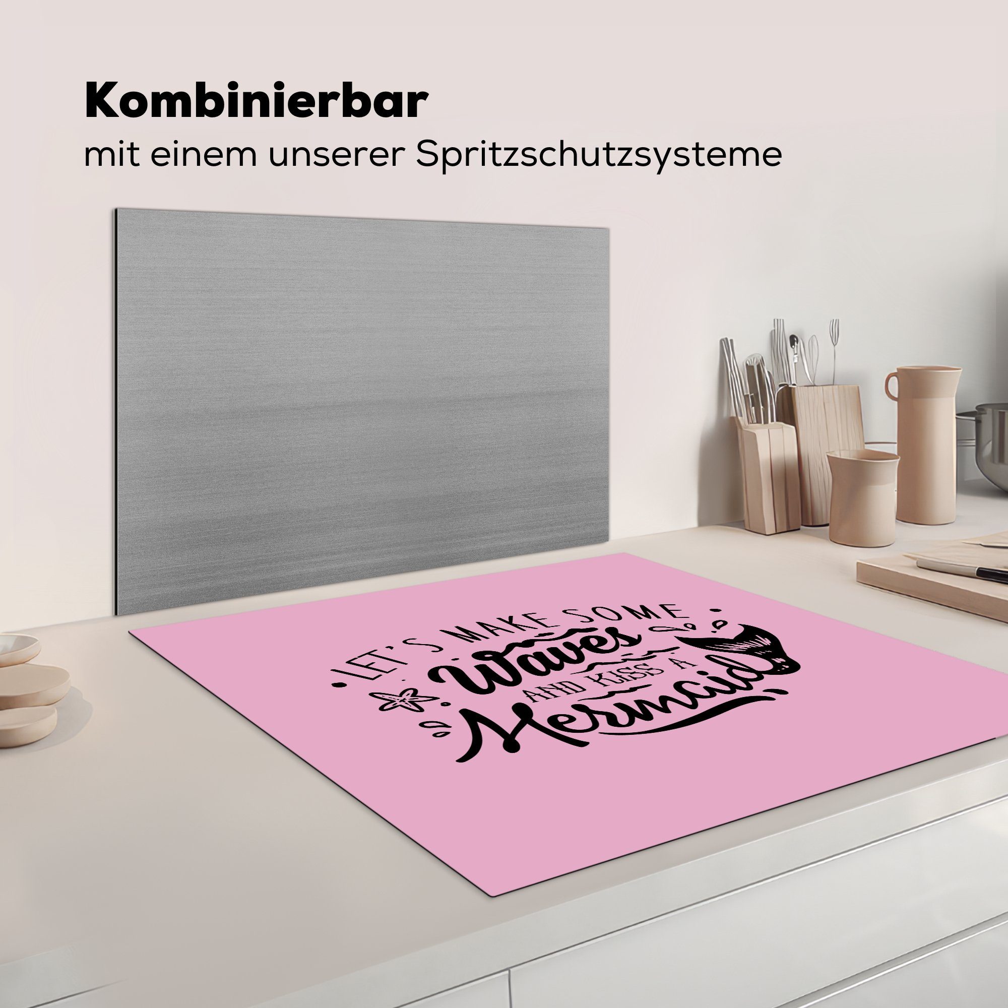 MuchoWow Herdblende-/Abdeckplatte Meerjungfrau Ceranfeldabdeckung, Rosa, 78x78 küche Arbeitsplatte - Zitate cm, - tlg), Vinyl, für (1